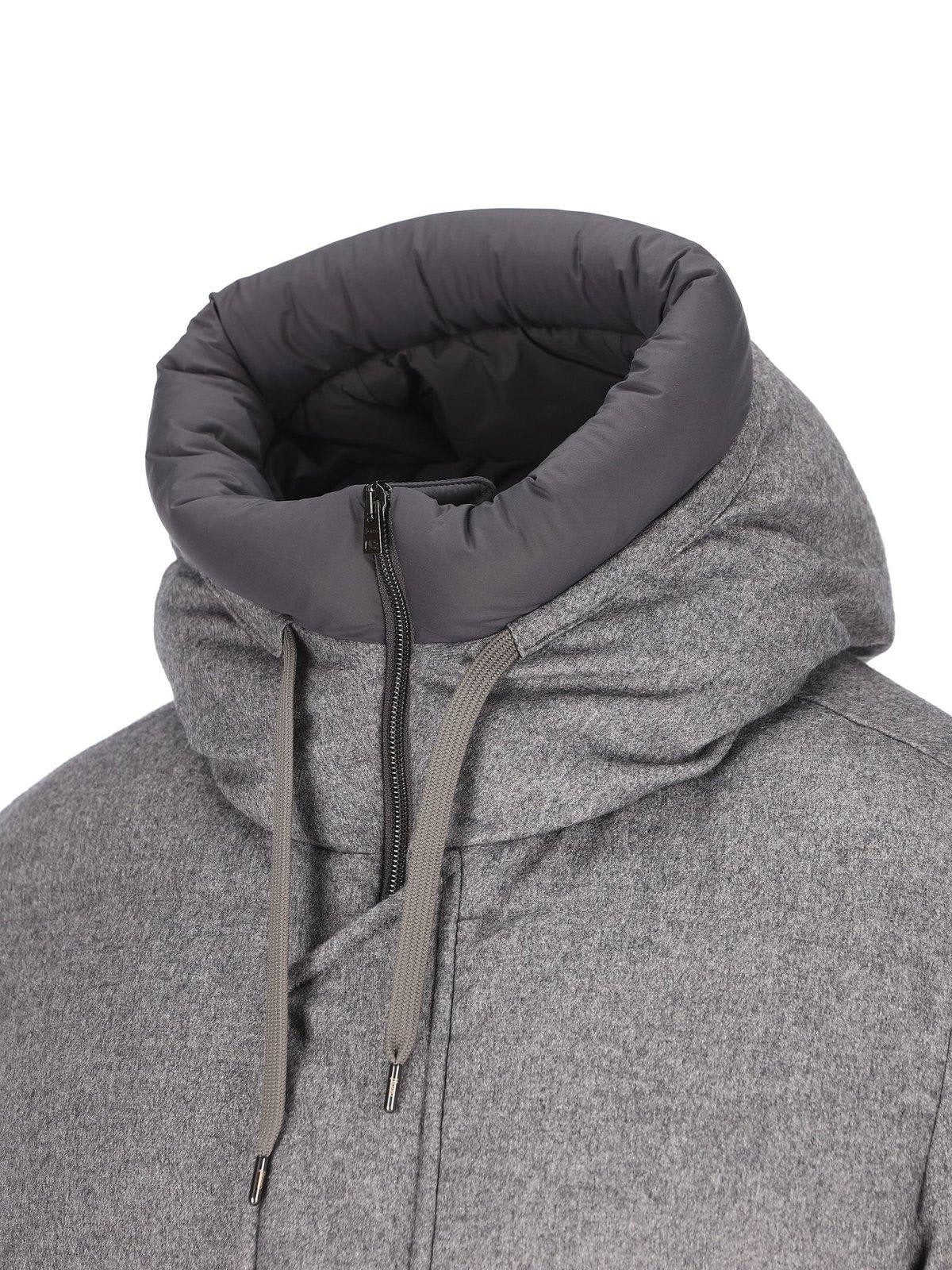 Herno Cashmere And Silk Padded Bomber Jacket In Gray