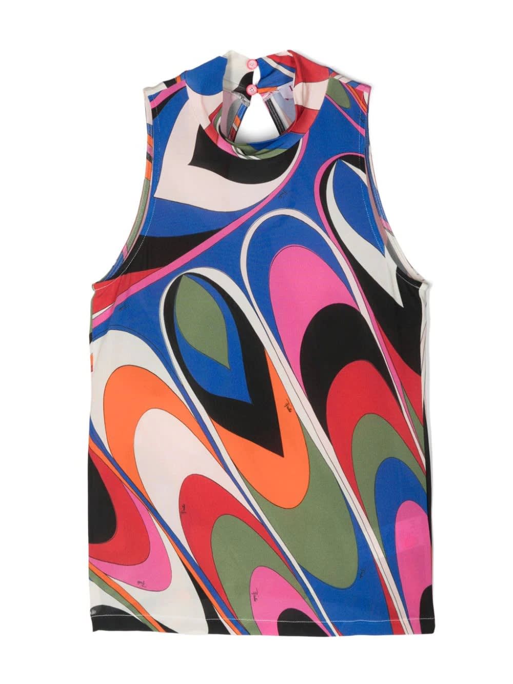 Shop Pucci Multicoloured Wave Print Sleeveless Top