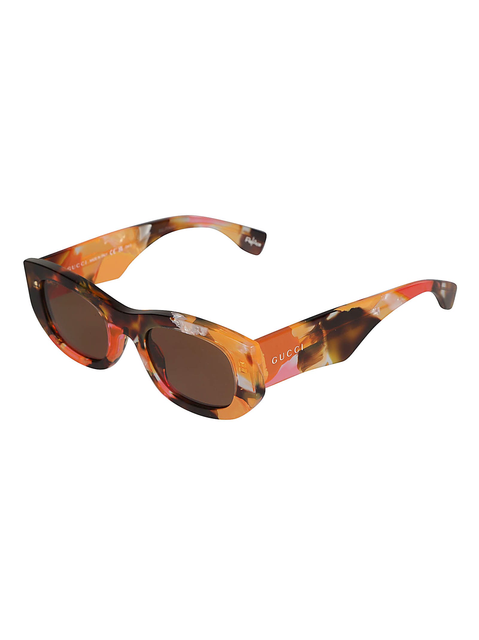 Gucci Logo Lens Curved Rectangle Sunglasses In Orange