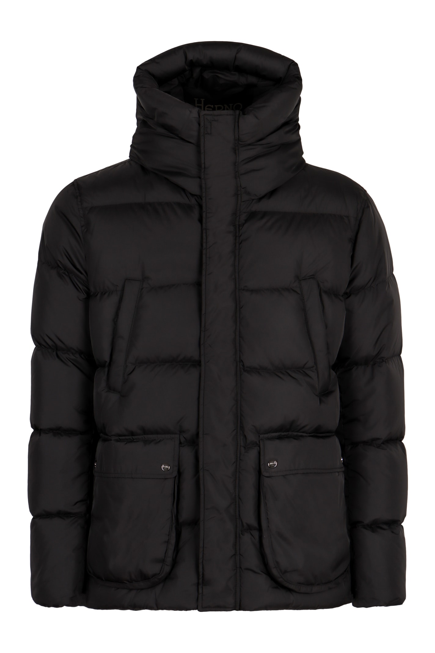 Shop Herno Hooded Nylon Down Jacket In Black