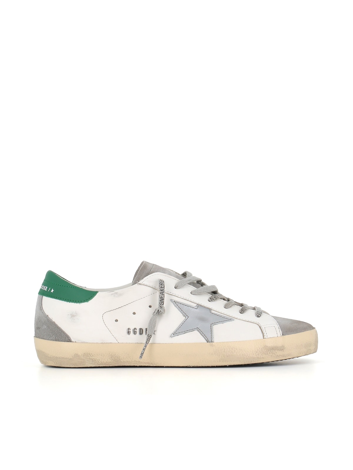 Golden Goose Super-star Leather Upper Tejus Printed Leather Star Suede Heel And Spur In White/grey/silver