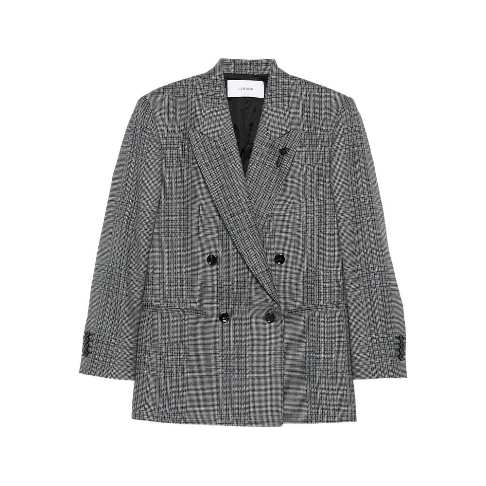 Lardini Double-breasted Checked Blazer In Gray
