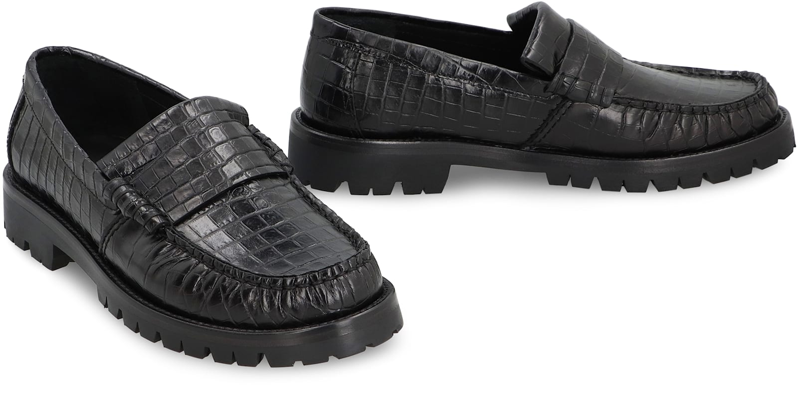 Rhude Crocodile-effect Loafers In Black