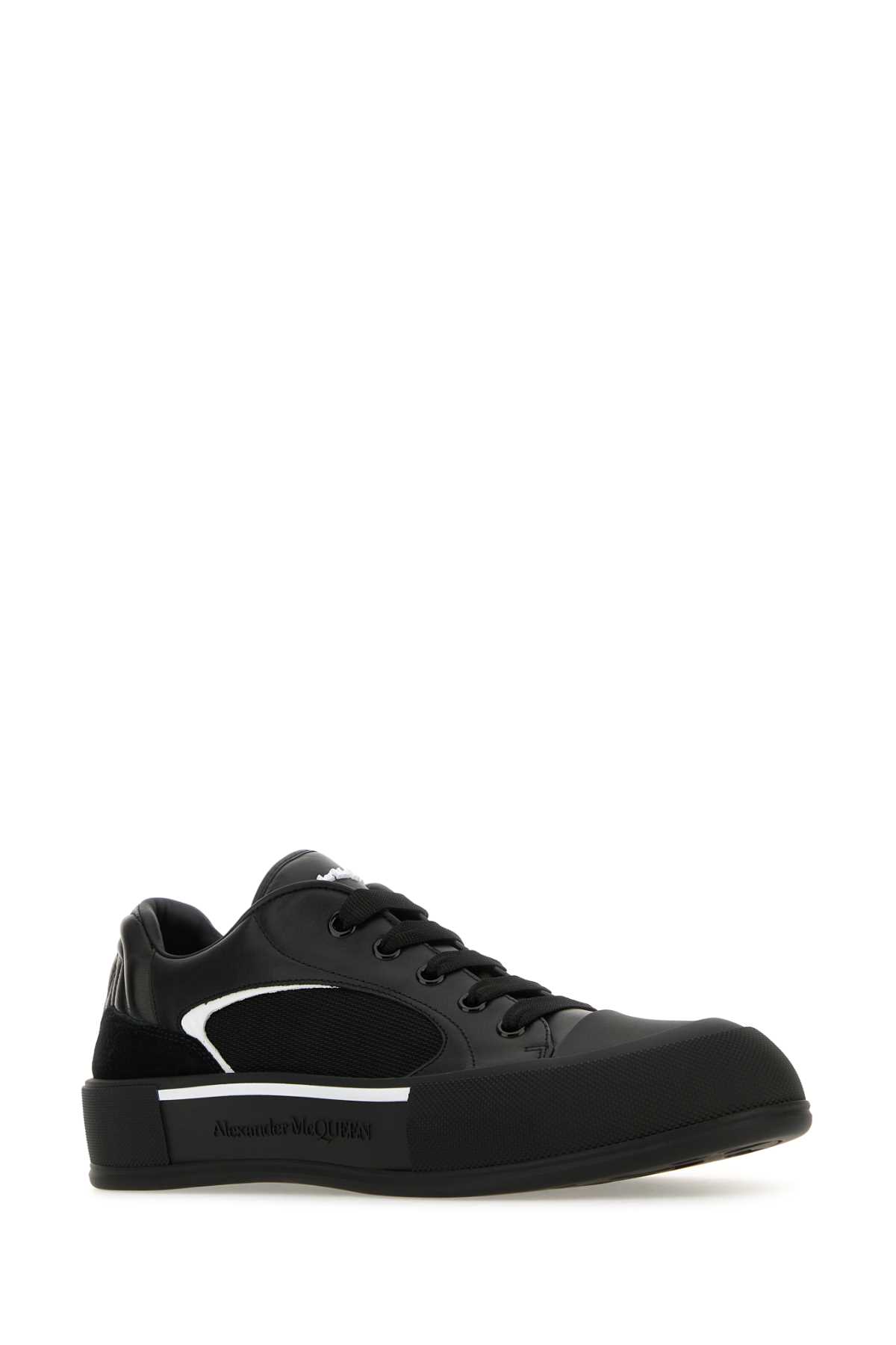 Shop Alexander Mcqueen Black Canvas And Leather Plimsoll Sneakers In Blackwhite