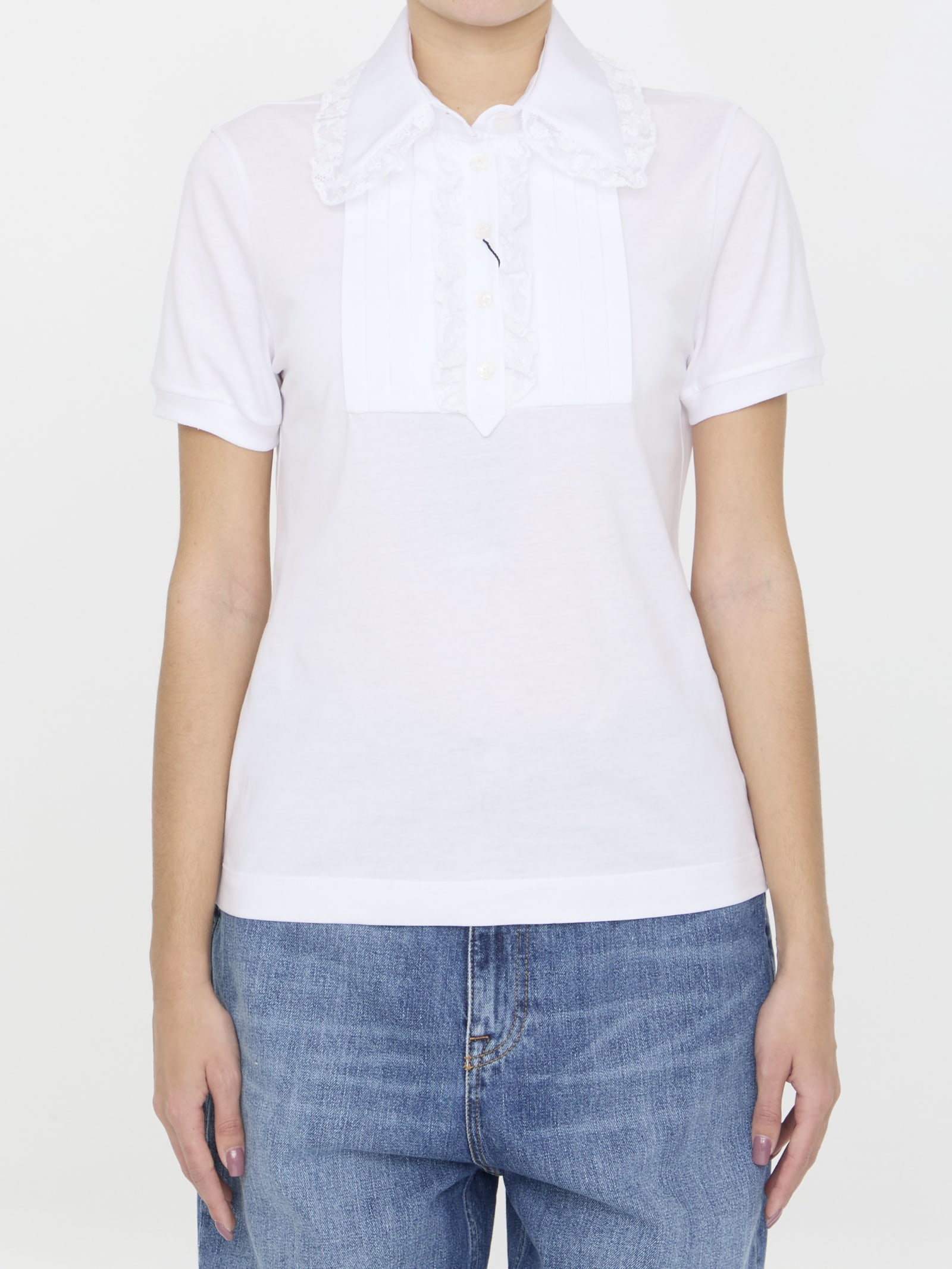 Shop Dolce & Gabbana Cotton T-shirt With Lace In White