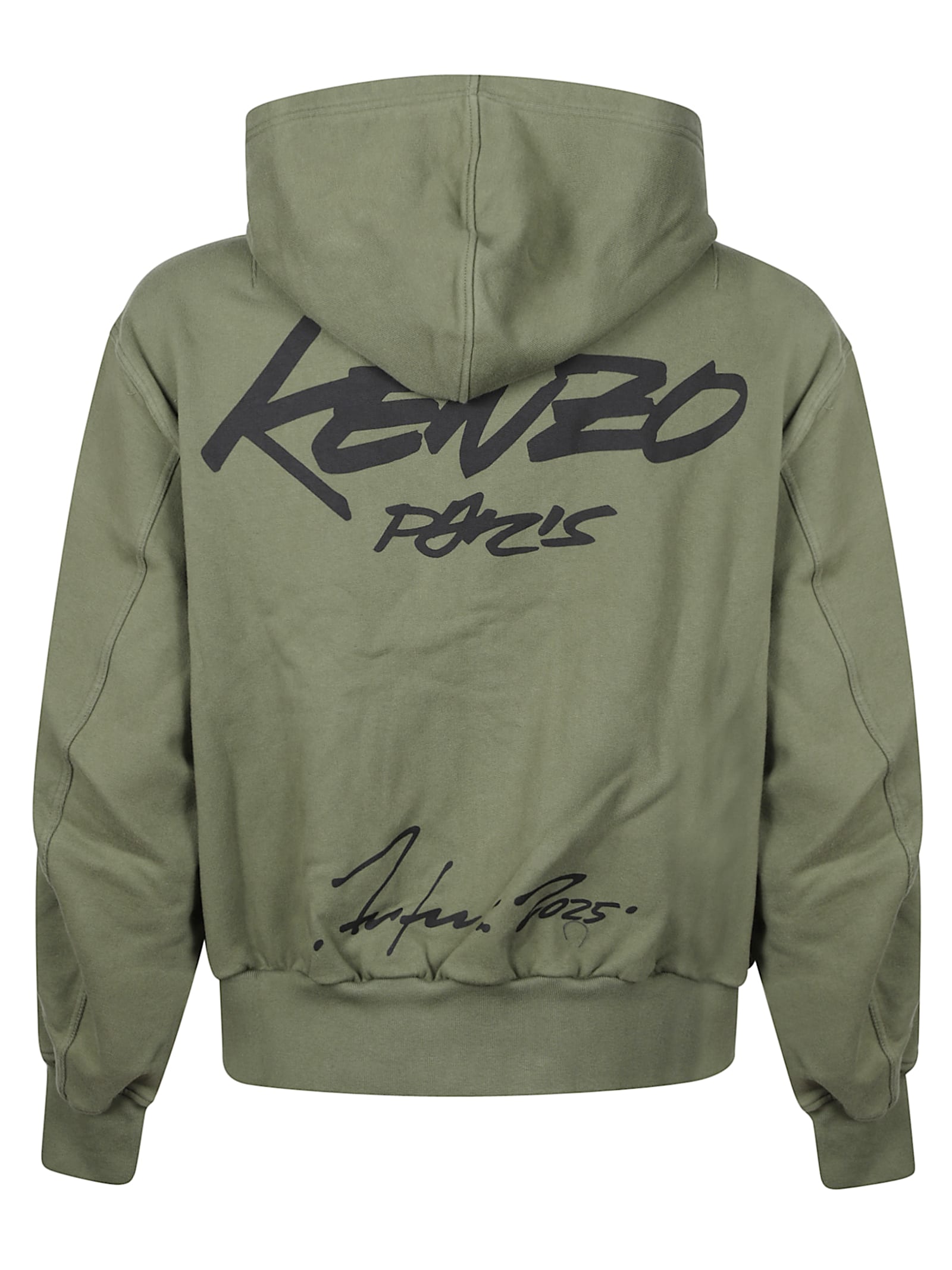 Kenzo Zip-up Hoodie With Front Pockets And Graphic Print In Green