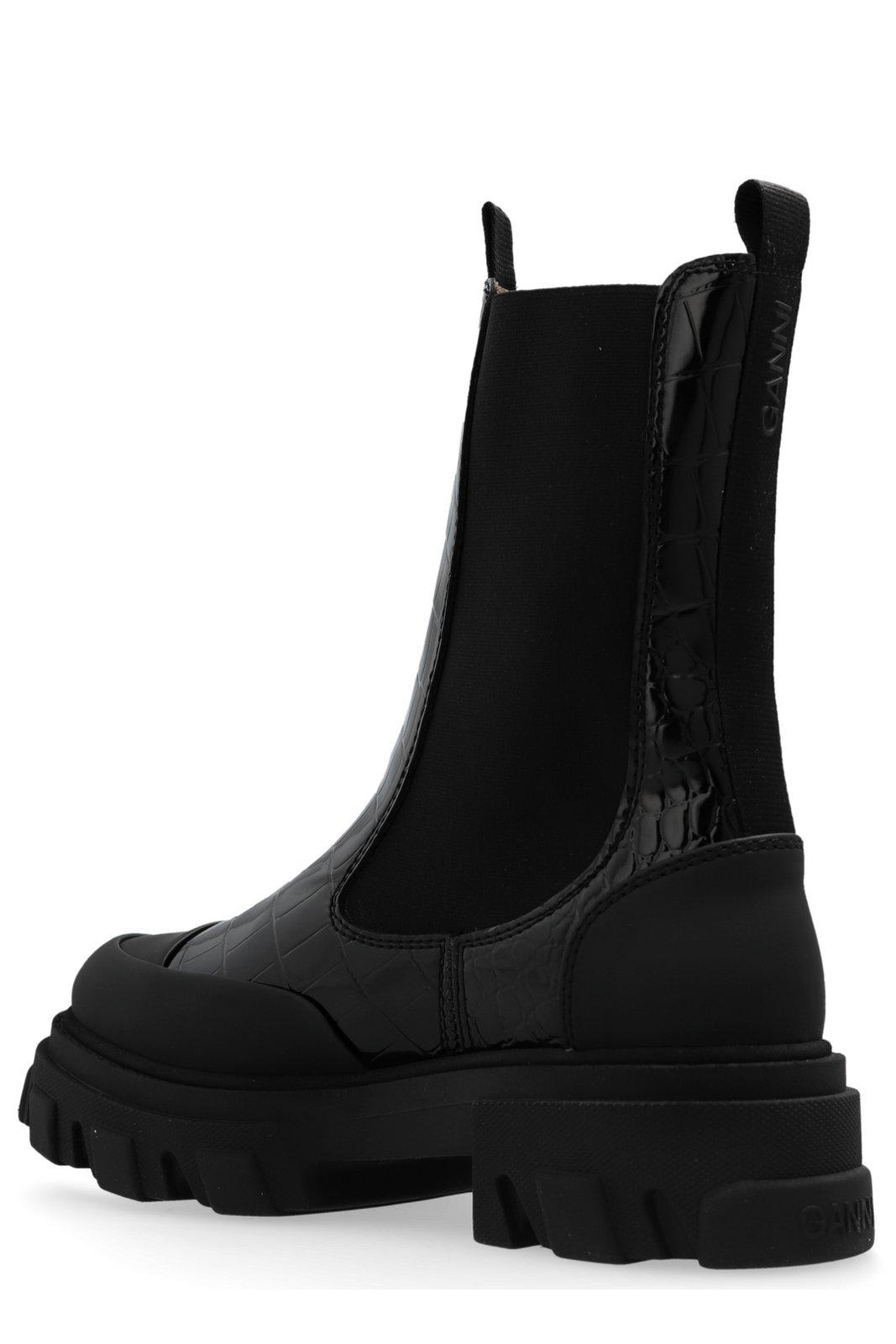 Shop Ganni Embossed Chelsea Boots In Black