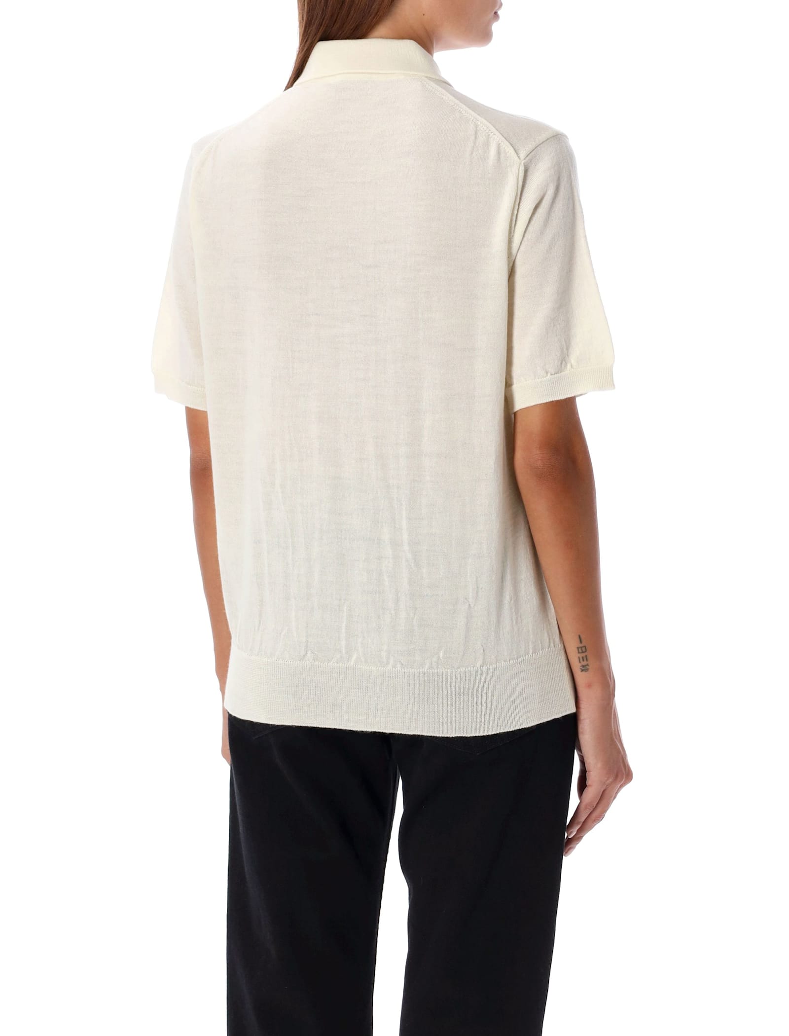 Shop Comme Des Garçons Play Red Heart Knit Polo Shirt In White