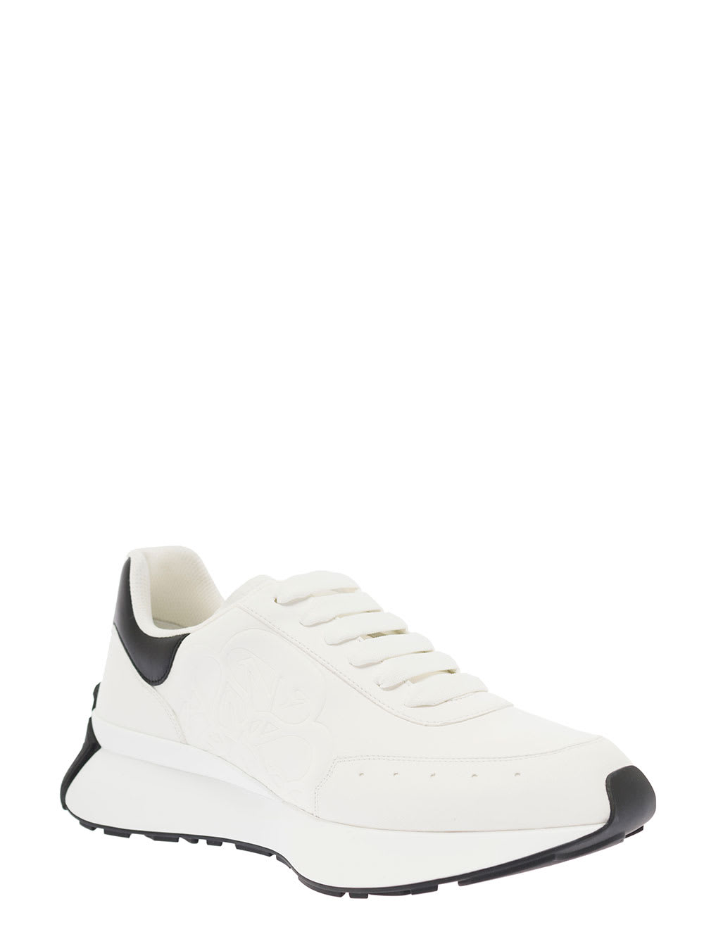 Shop Alexander Mcqueen Sprint Runner White Low Top Sneakers With Logo Detail In Leather Man