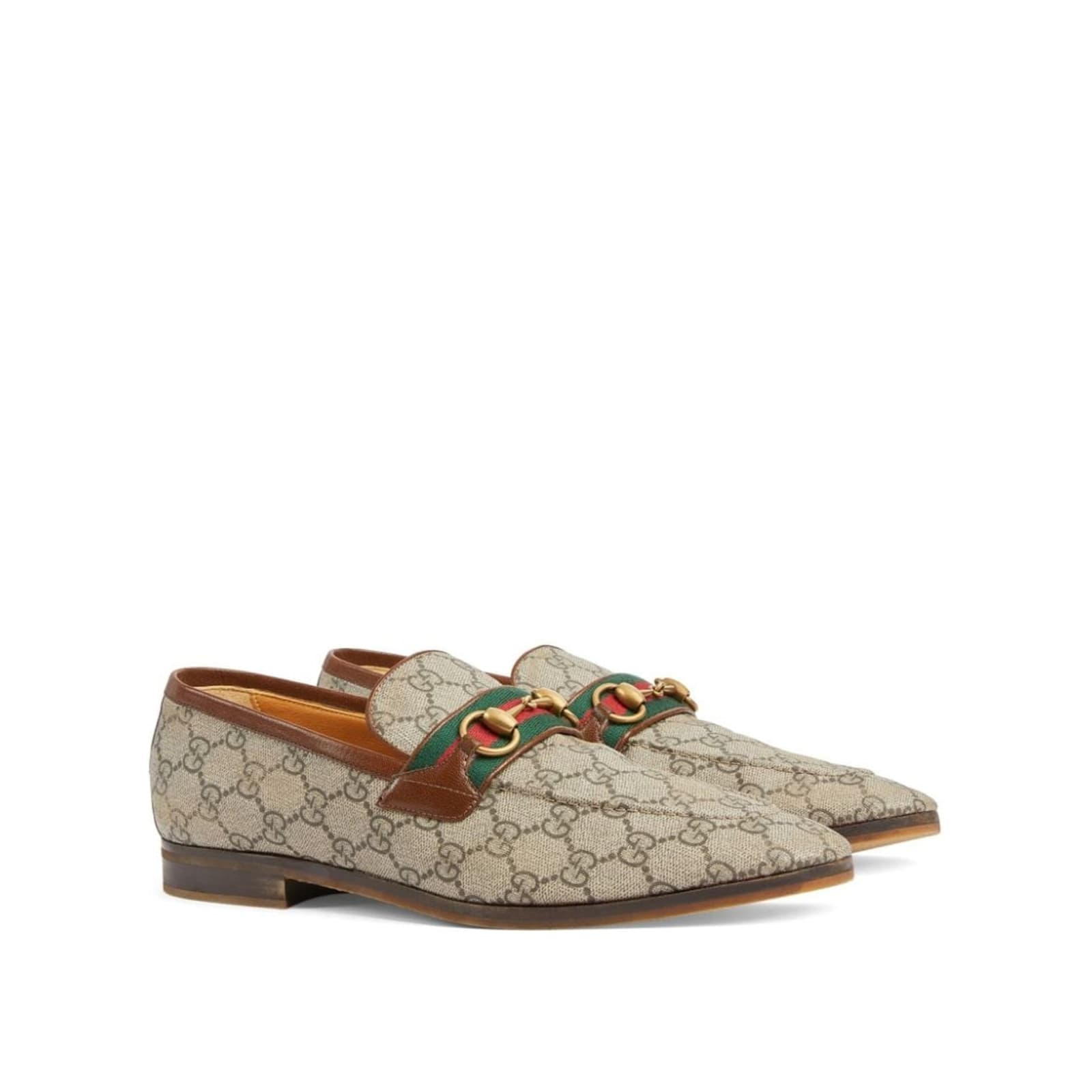 Shop Gucci Leather Monogram Loafers In Brown