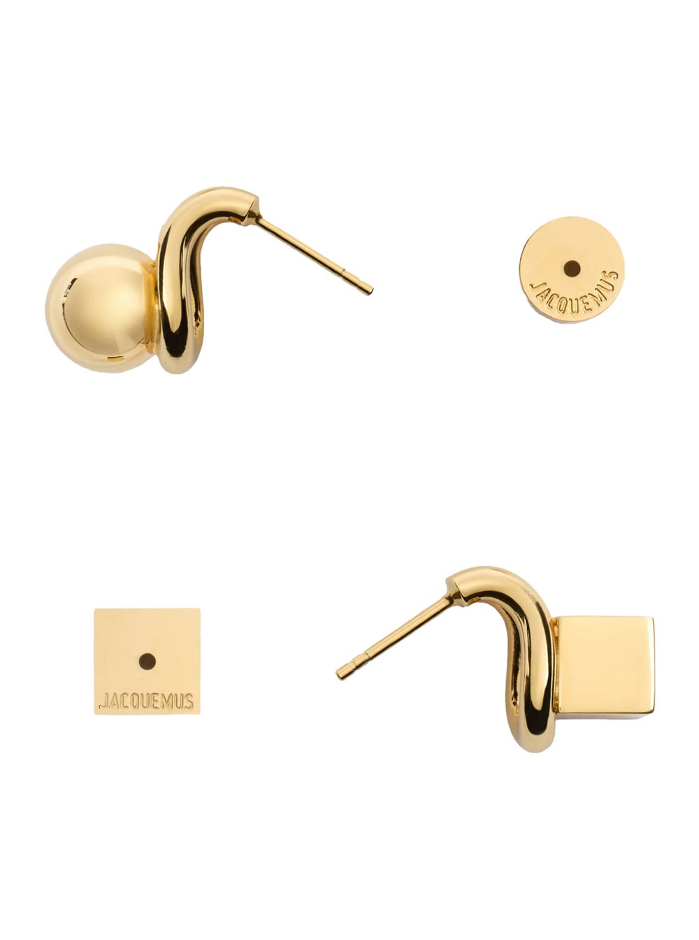 Jacquemus Les Puces Nodo Metallic Earings With Rear Butterfly Closure And Rhinestoned Charm In Brass Woman In Gold