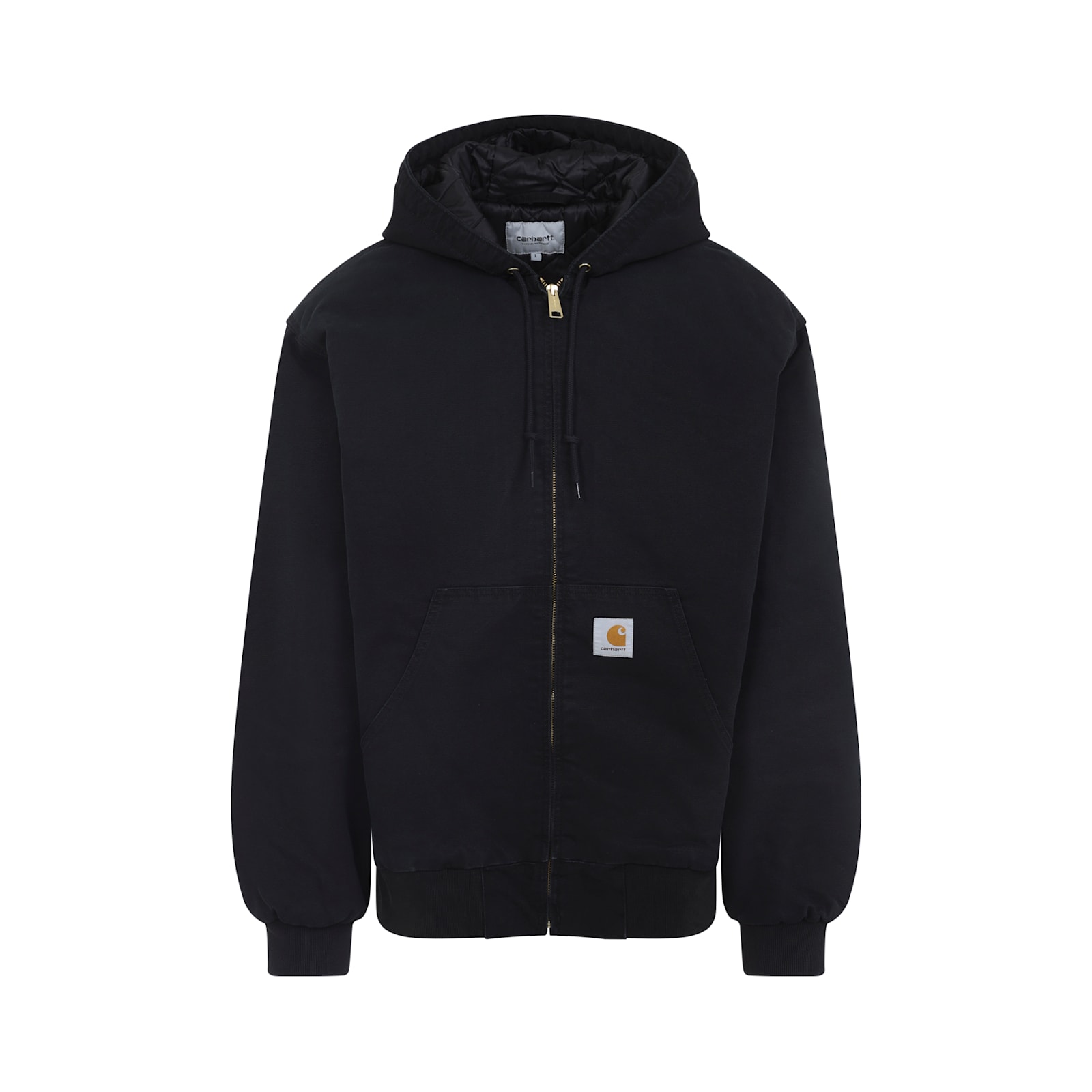 Carhartt Hooded Jacket With Pockets And Ribbed Finish In Black