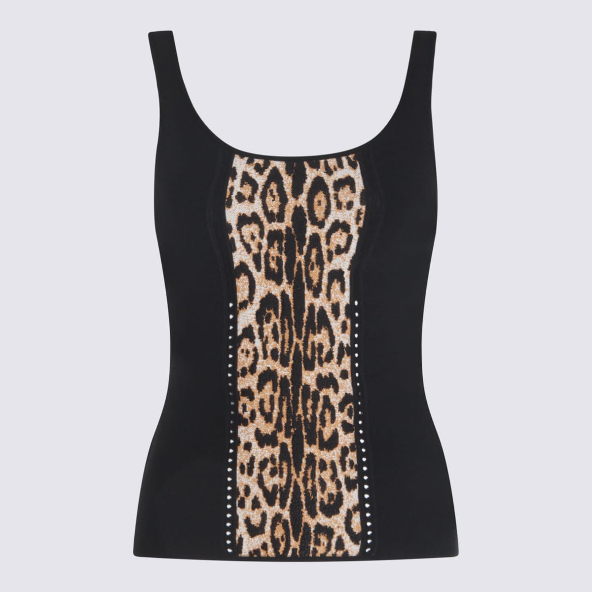 Roberto Cavalli Sleeveless Animal Print Top With Studded Detail In Black
