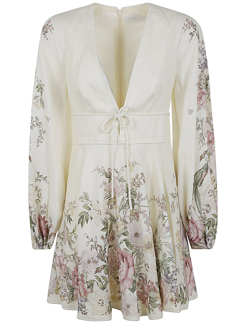 Shop Zimmermann Waverly Plunge Mini Dress In Crf Cream Floral