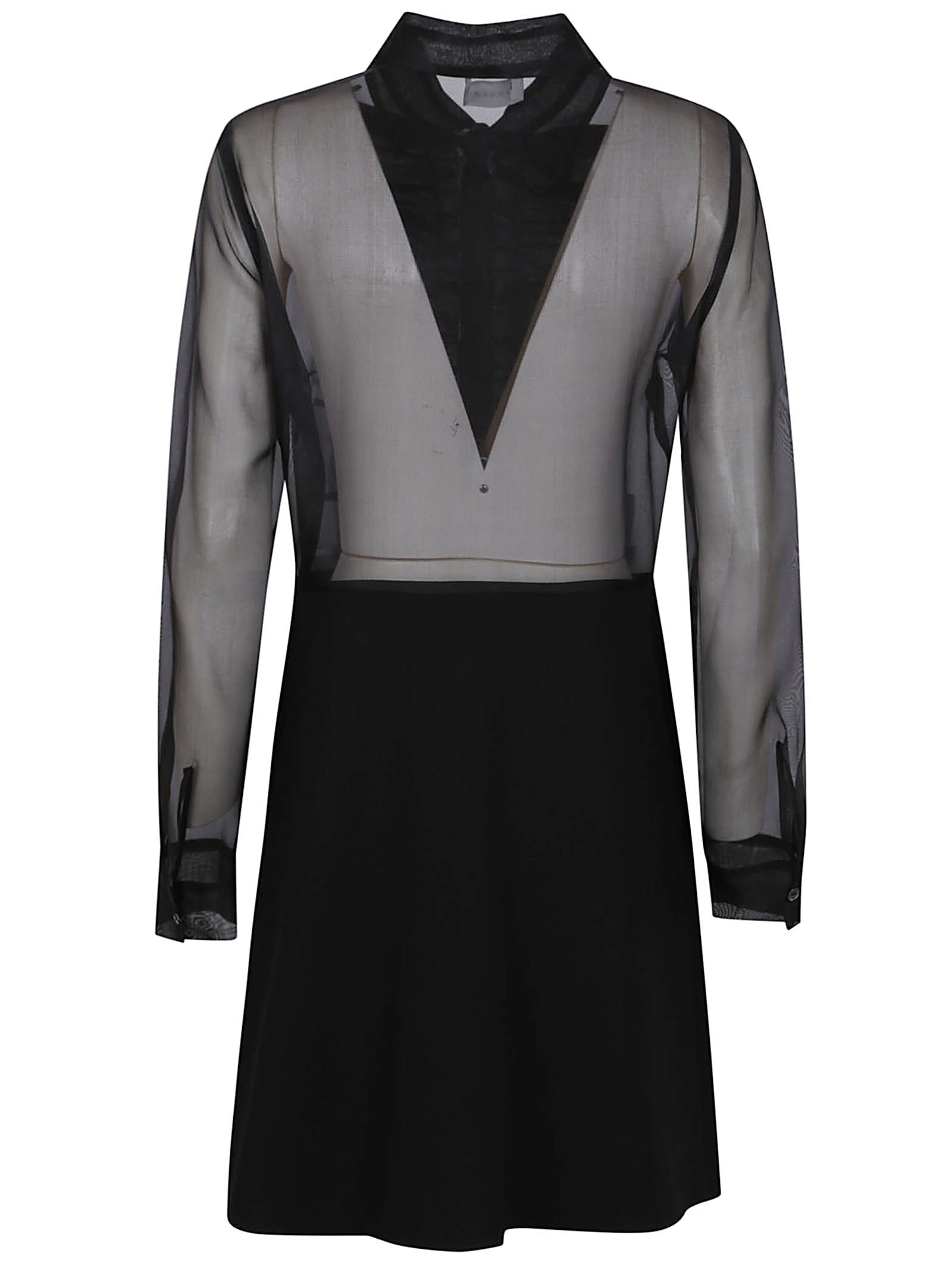 P.a.r.o.s.h Parosh Mini Silk Dress With Ruffle Details And Sheer Sleeves In Black