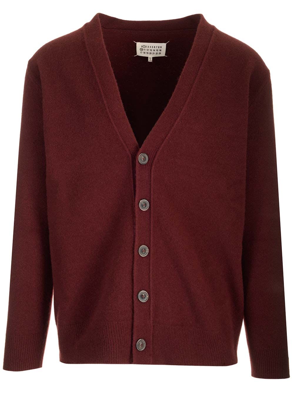 Shop Maison Margiela Lambswool Cardigan In Bordeaux