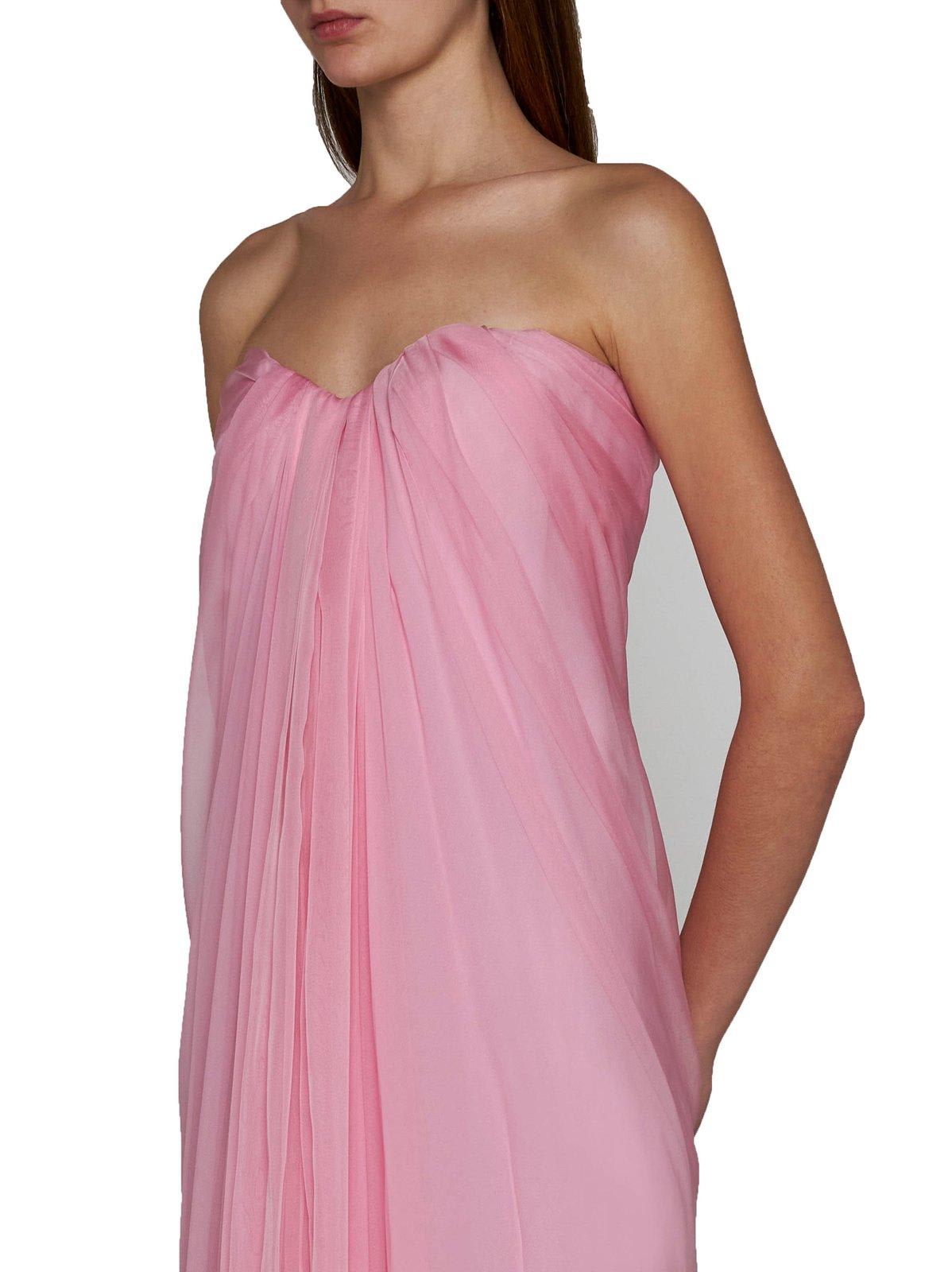 Shop Alexander Mcqueen Bustier Strapless Draped Dress In Pink