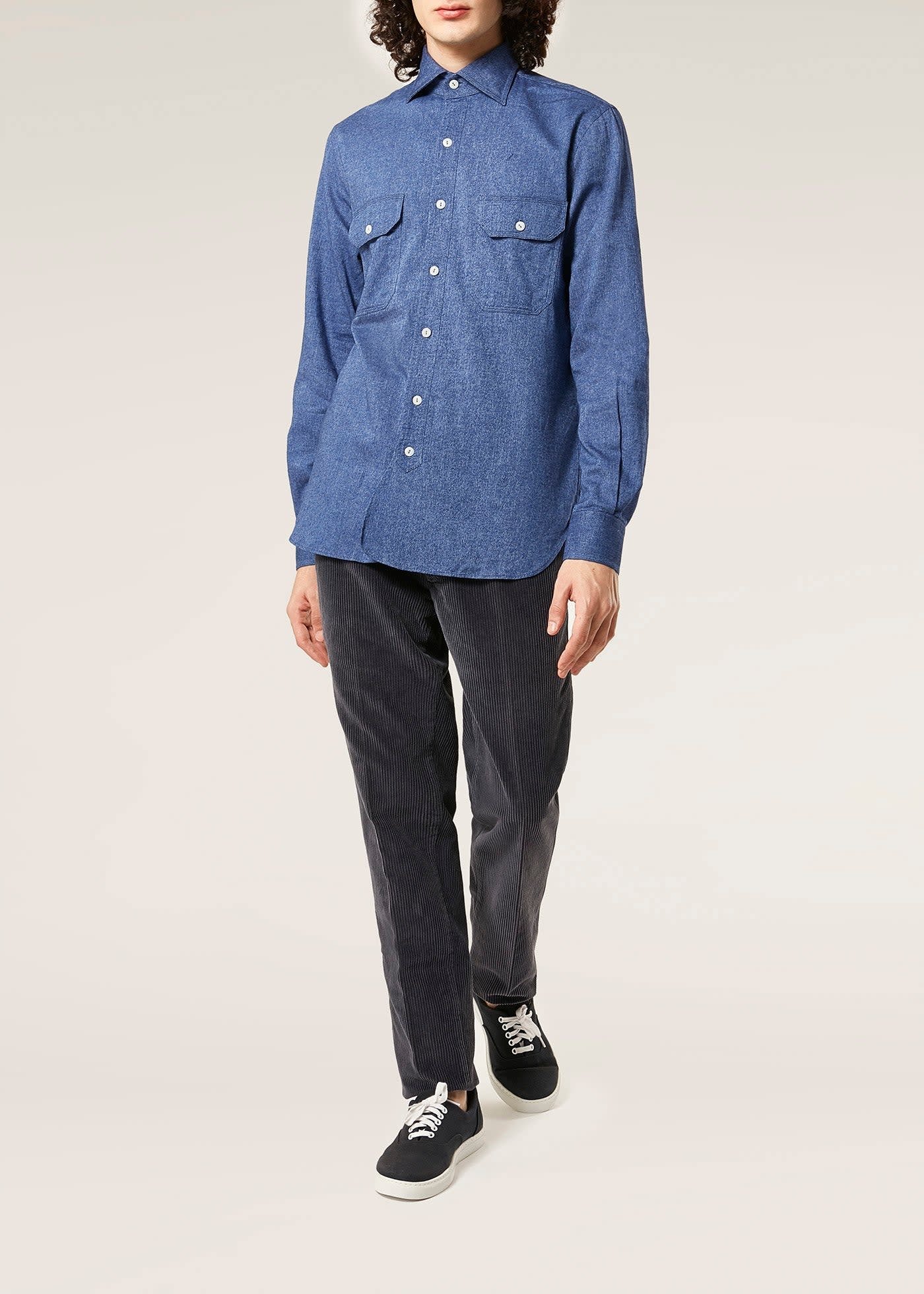 Shop Doppiaa Aantero Blue Flannel Shirt