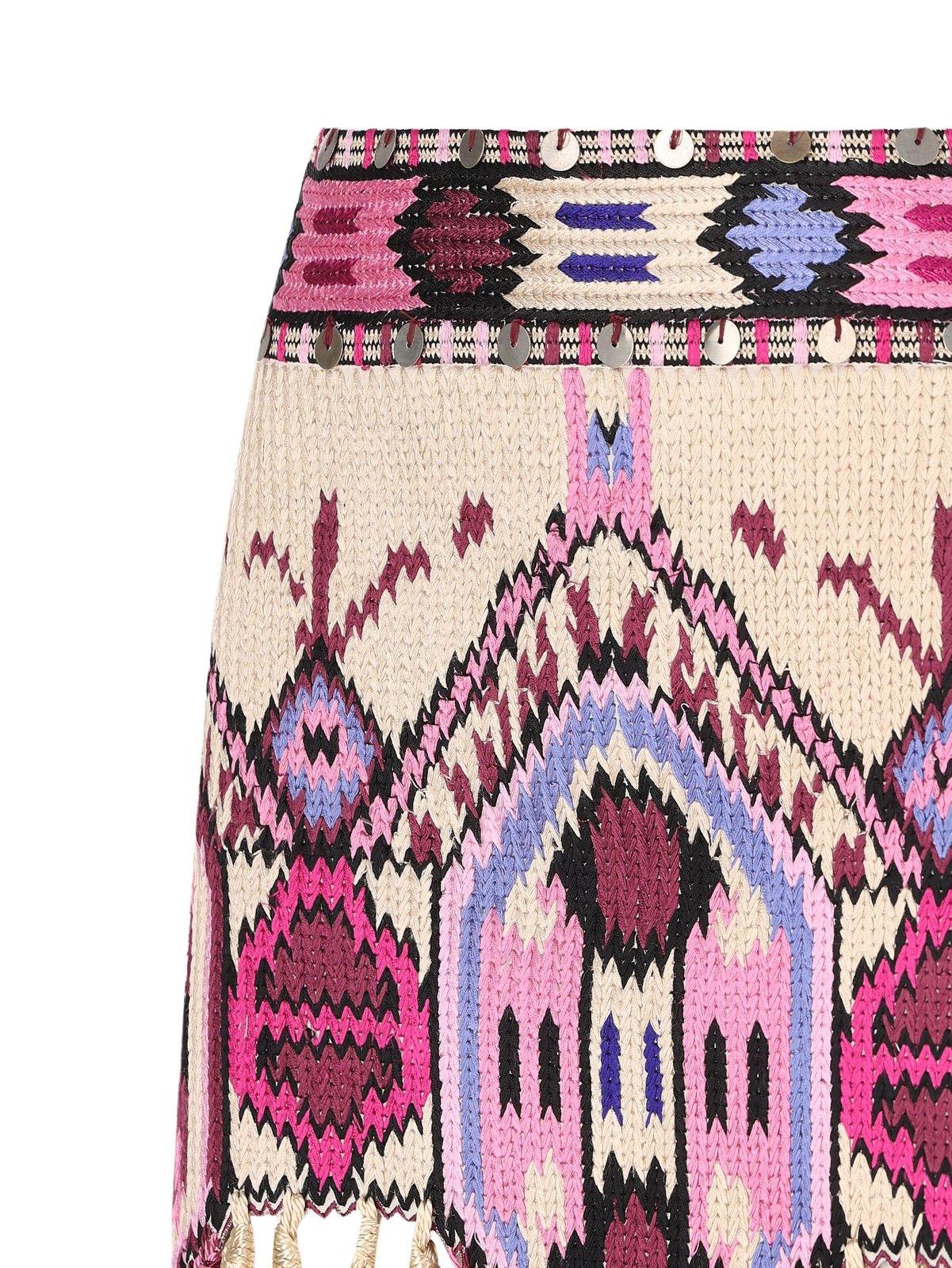 ISABEL MARANT YOLANA FRINGED EMBROIDERED MINI SKIRT