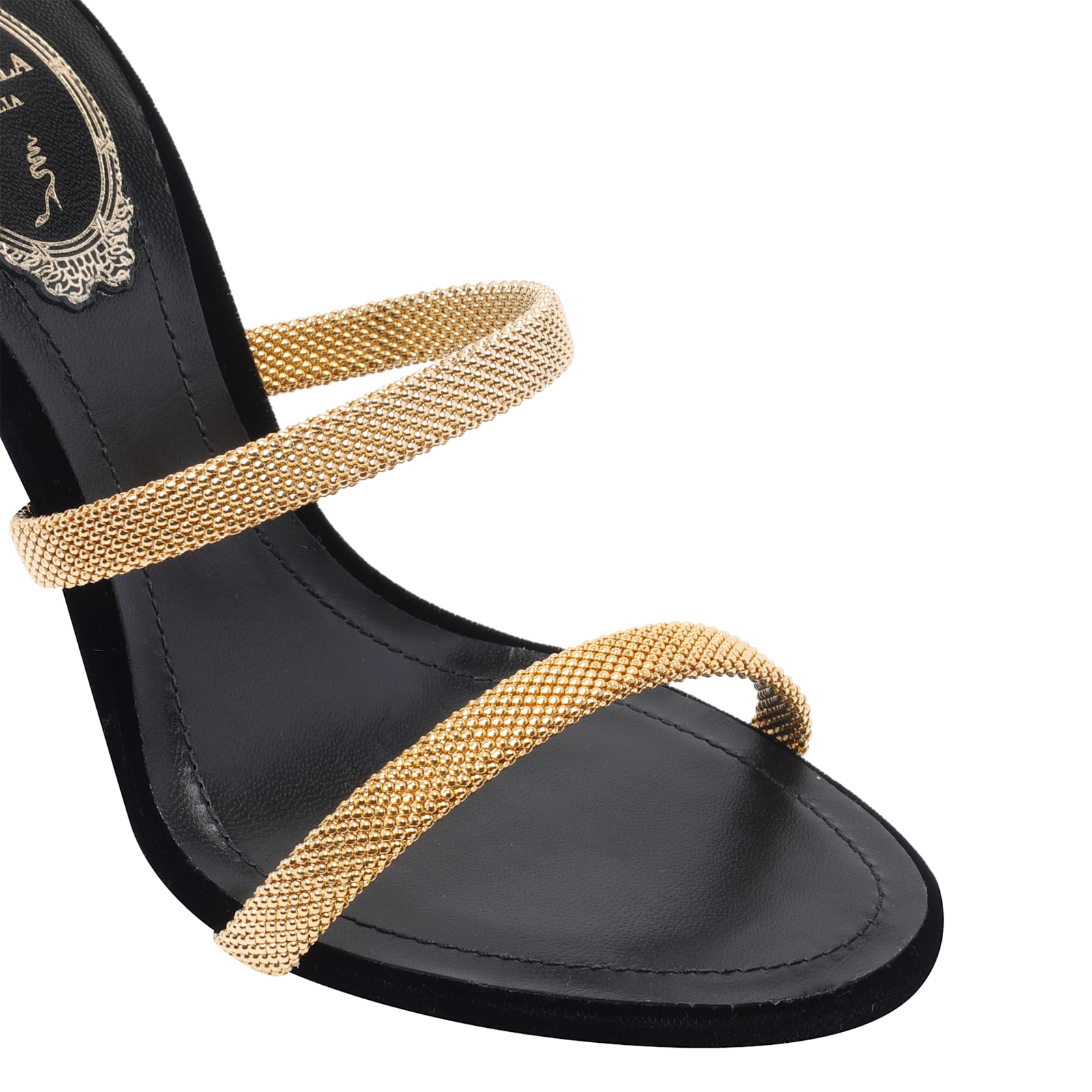René Caovilla Trigold Cleo Black-gold Sandal 105 In Multi