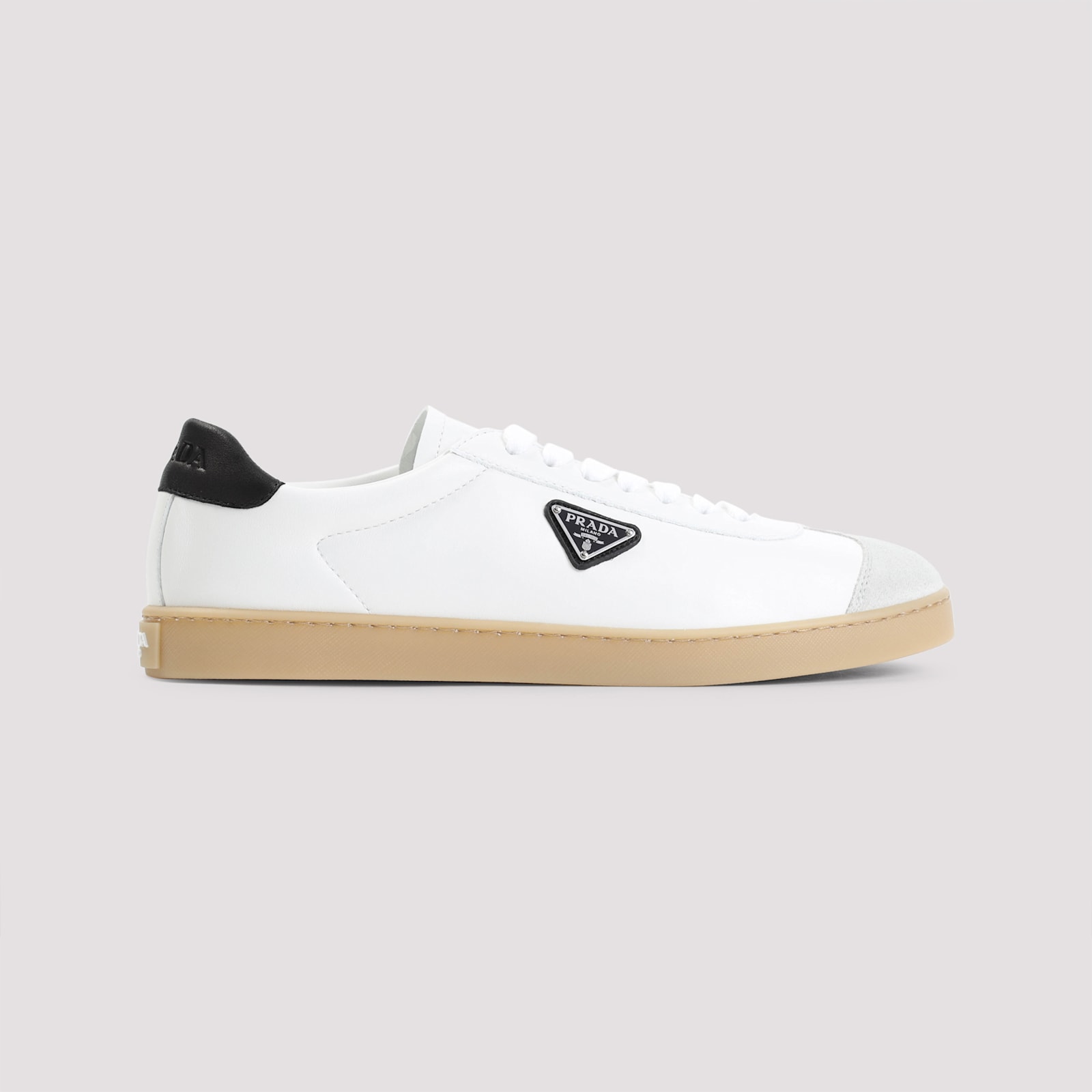 Prada Lane Leather Low-top Sneakers In Bianco/nero