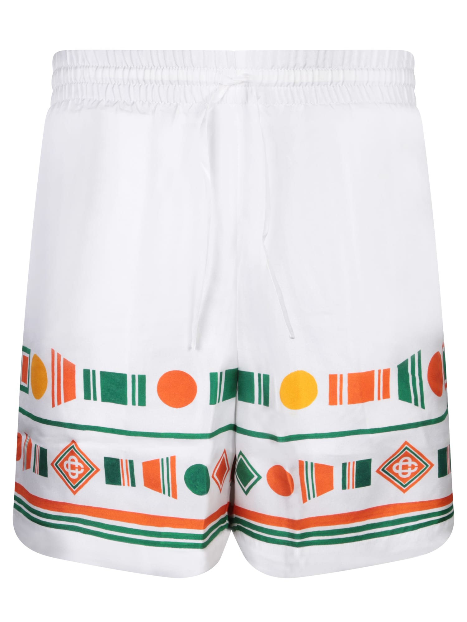 Shop Casablanca White Silk Bermuda Shorts With Patterns