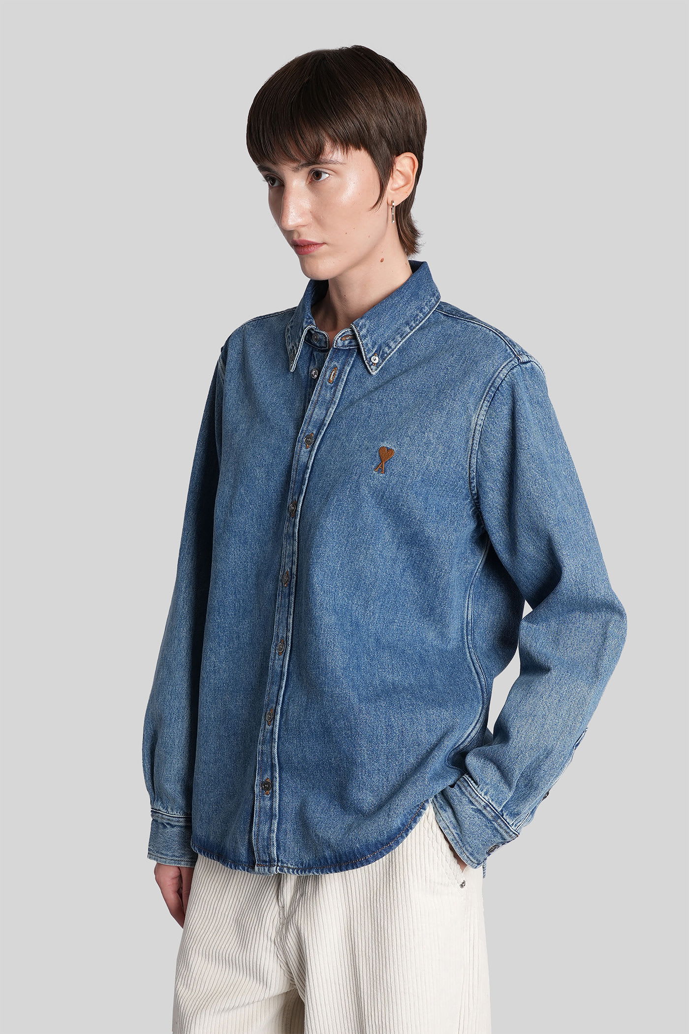 Ami Alexandre Mattiussi Shirt In Blue Cotton In Blue