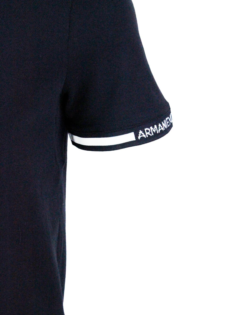 Shop Armani Collezioni Hort-sleeved Pique Cotton Polo Shirt With Zip Closure And Writing On The Collar In Blu