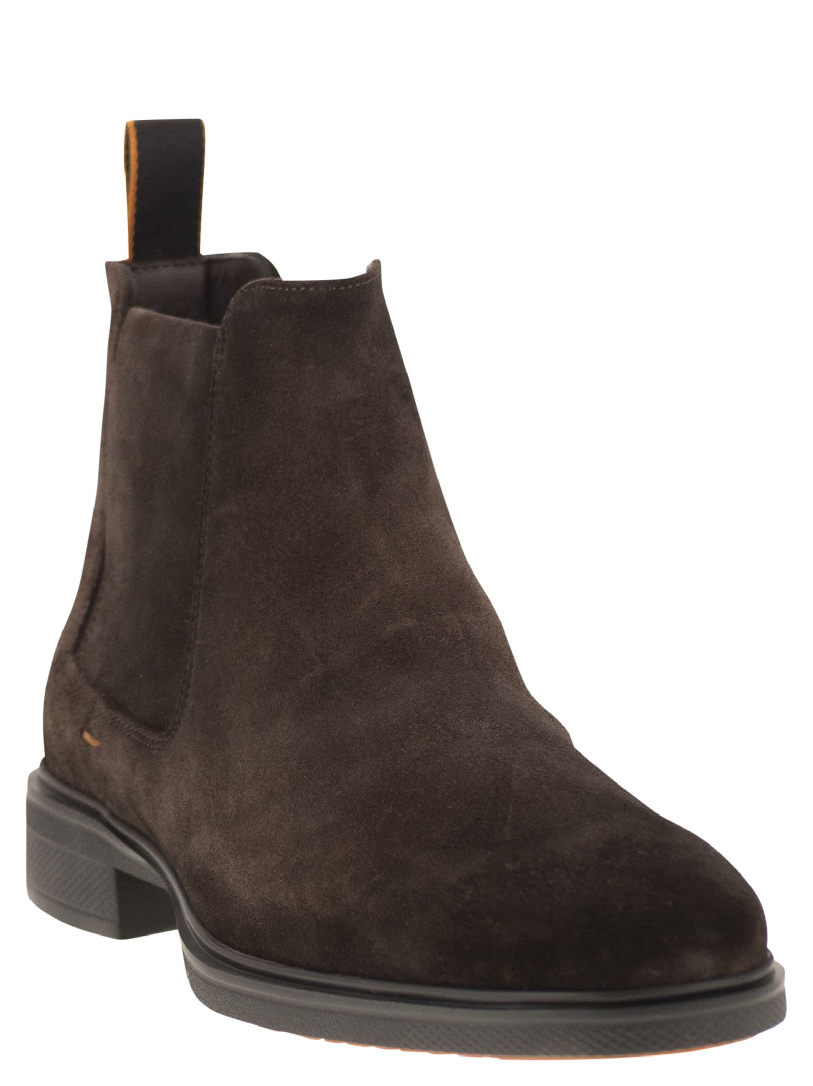 Santoni Suede Chelsea Boots In Brown