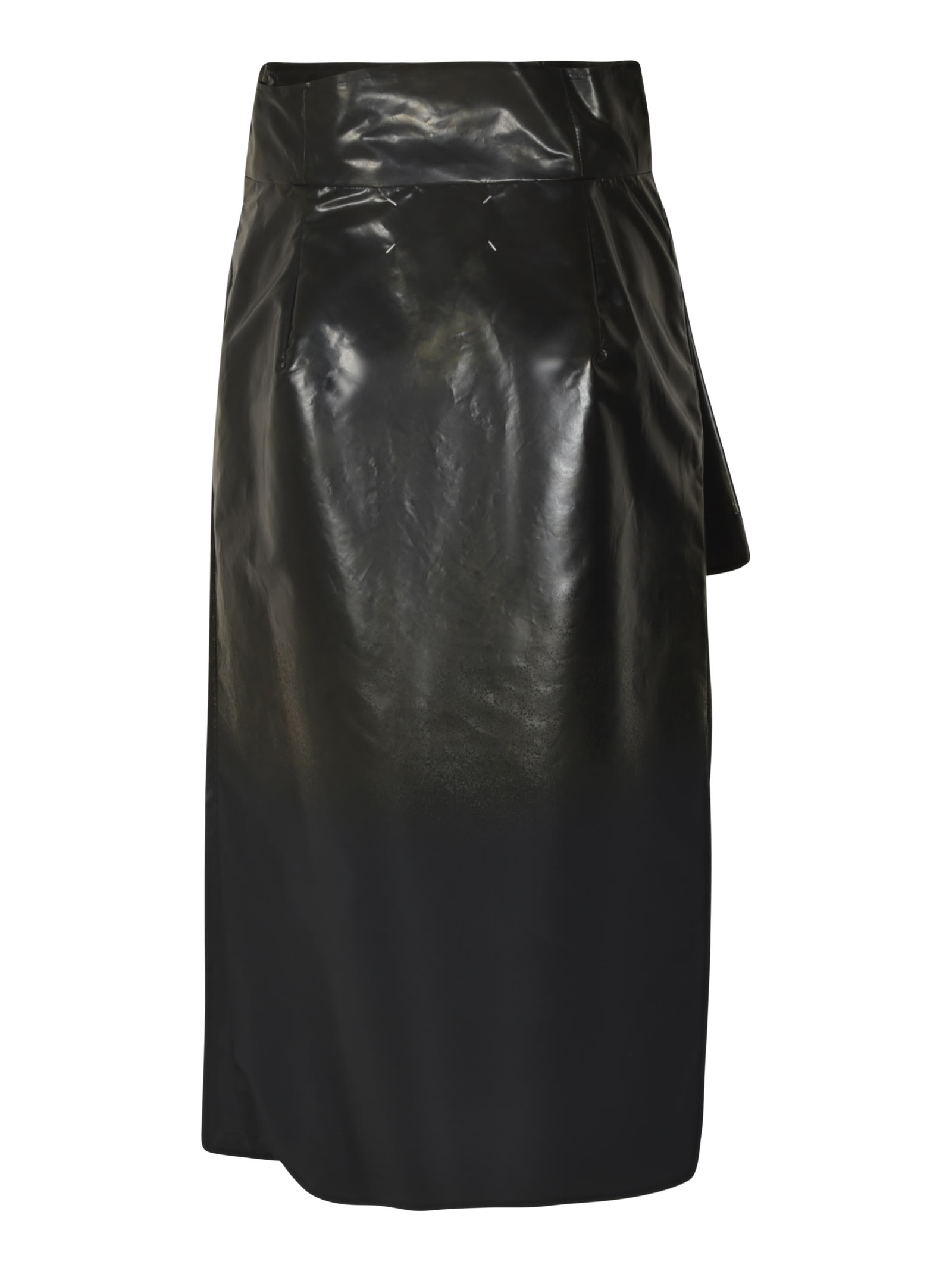 Shop Maison Margiela Four Stitch Wrap Shiny Skirt In Black