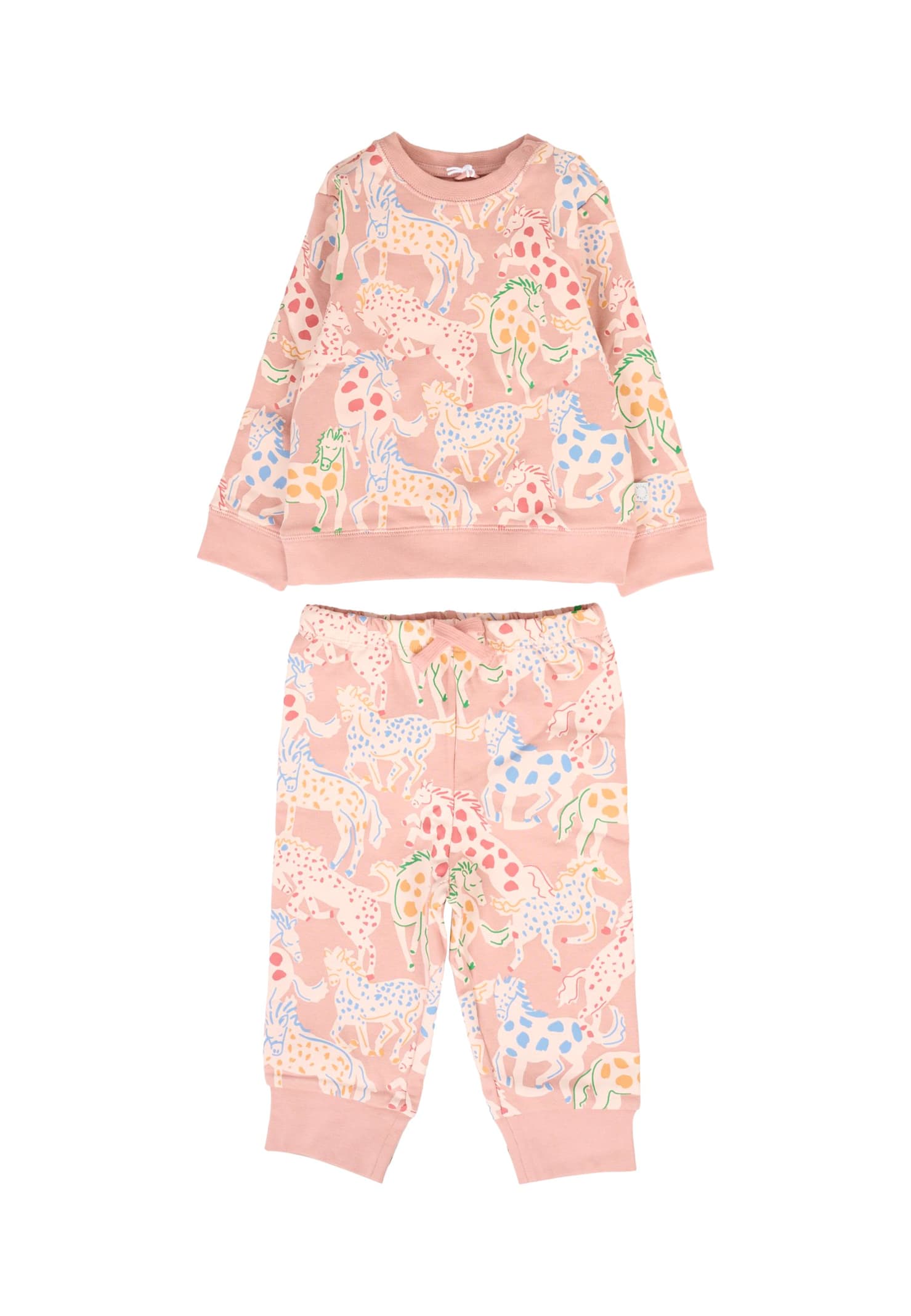 Stella Mccartney Pink Set For Baby Girl With Horses In Multi