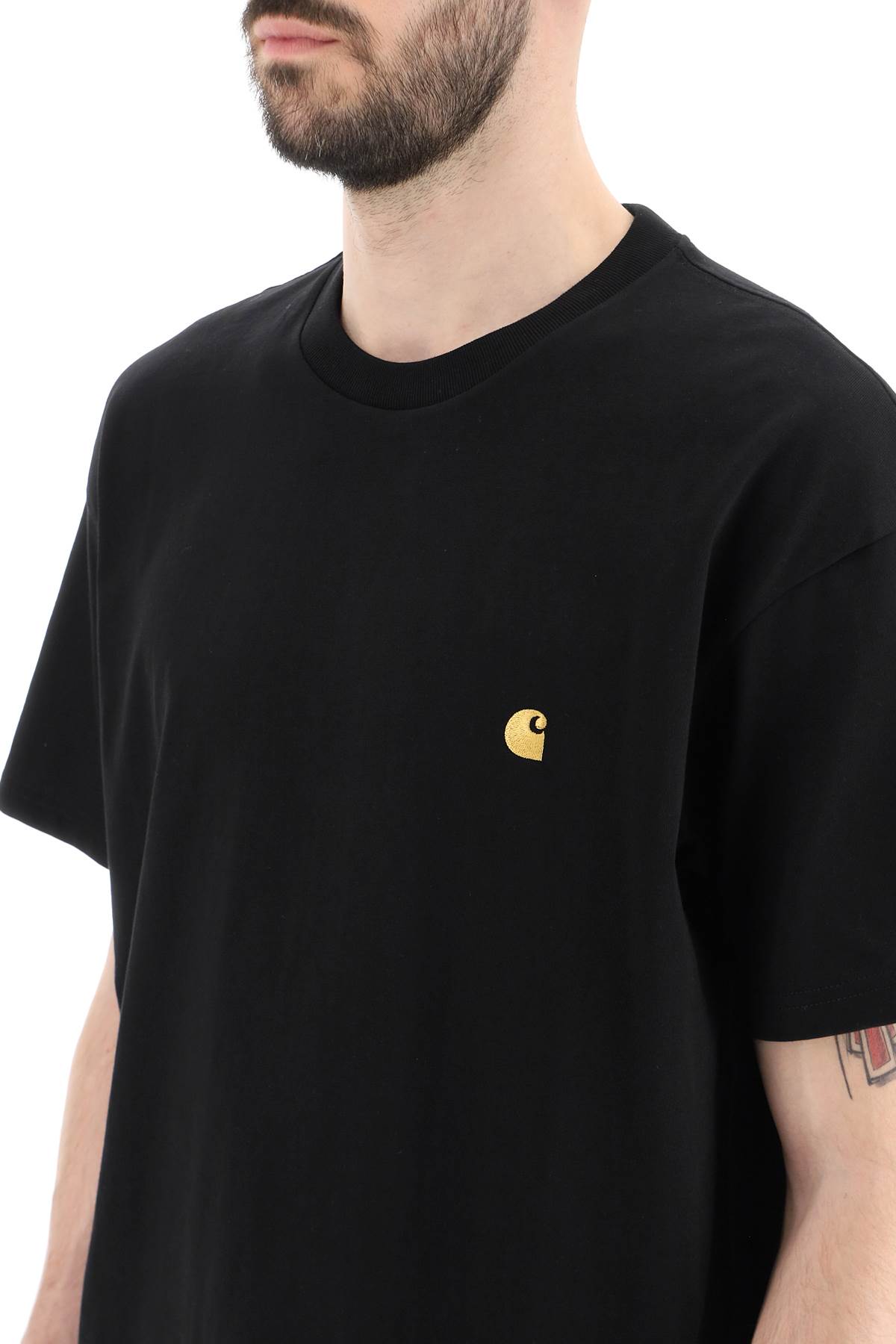 Carhartt Short Sleeve Chase T Shirt Dark Navy Gold In Black