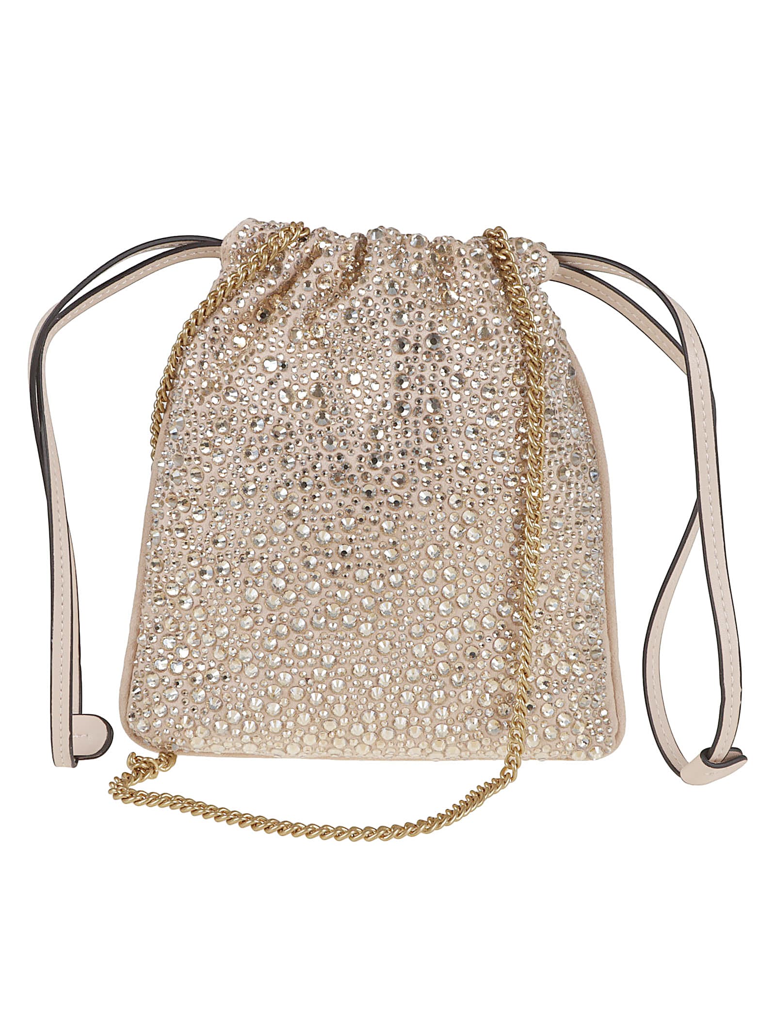 Pinko Textured Rhinestone-embellished Drawstring Bag In Gold