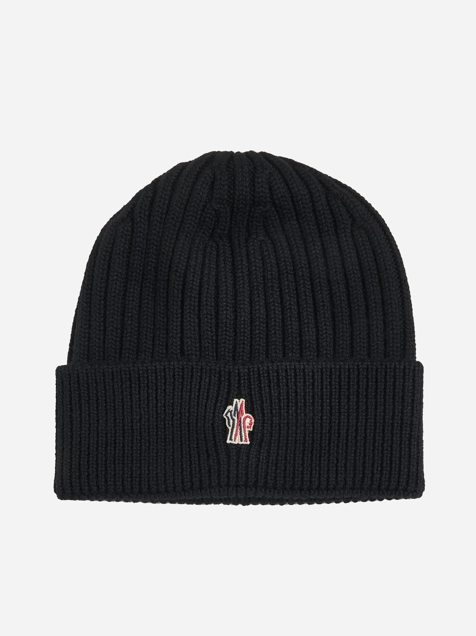 Shop Moncler Logo Wool Beanie In Black