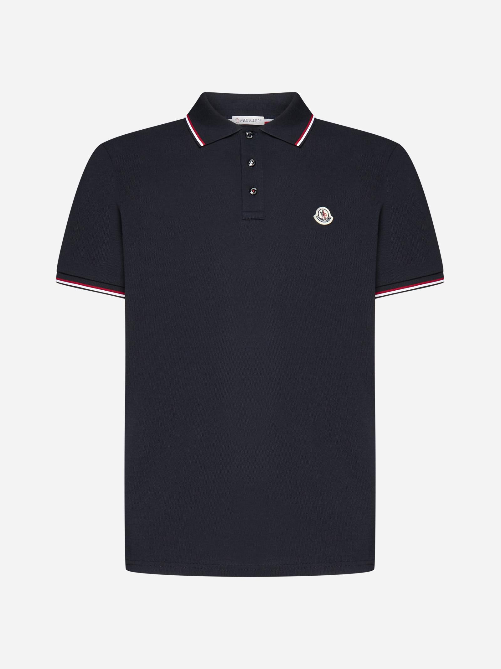 Moncler Logo-patch Cotton Polo Shirt In Blu