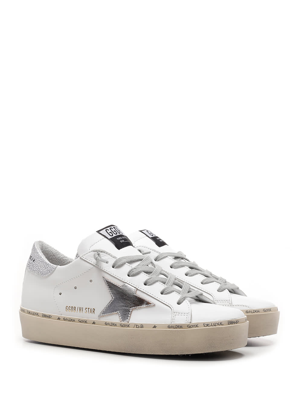 Shop Golden Goose White And Silver Hi Star Sneakers