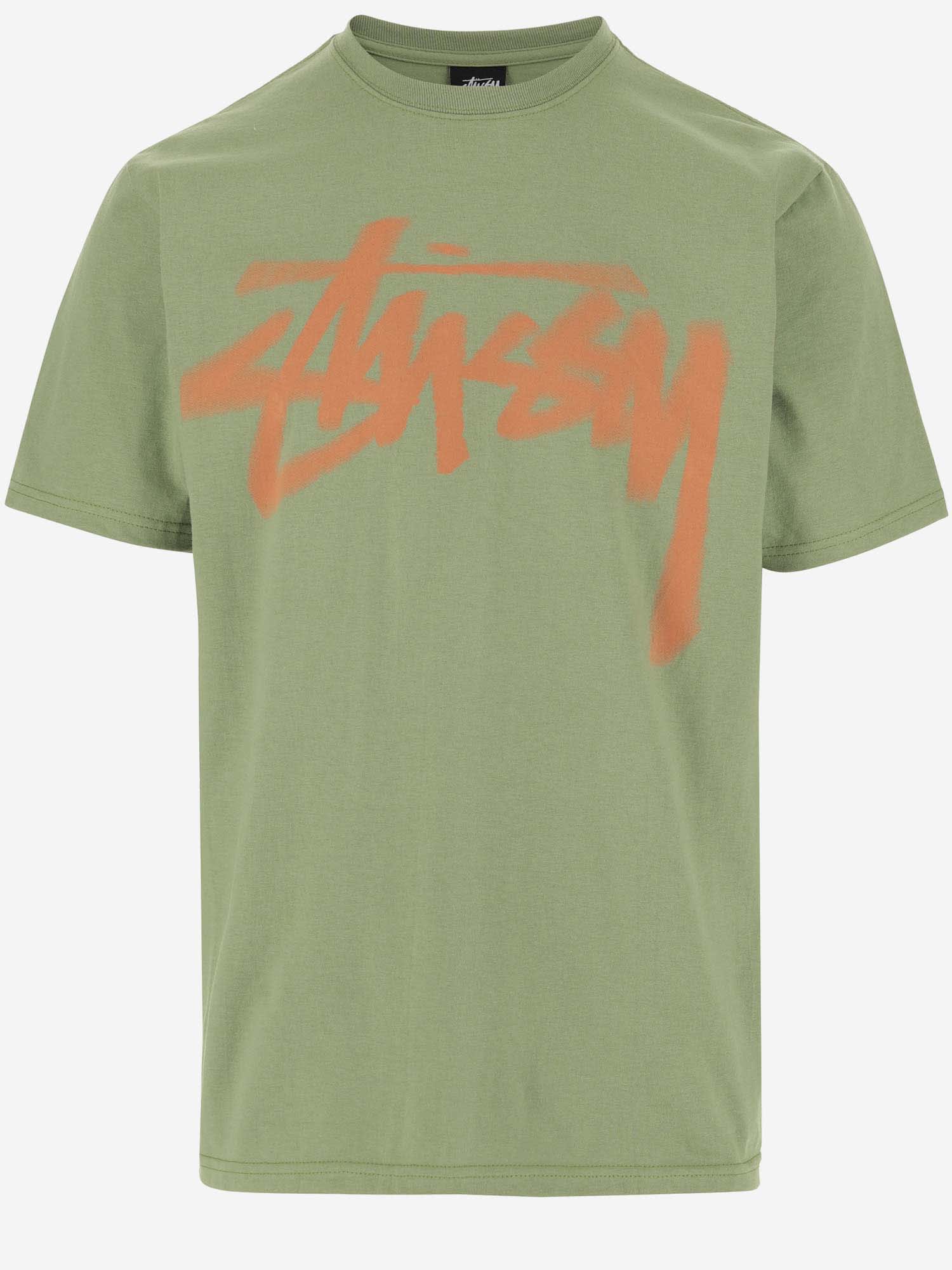 Stussy Cotton T-shirt With Logo In Moss