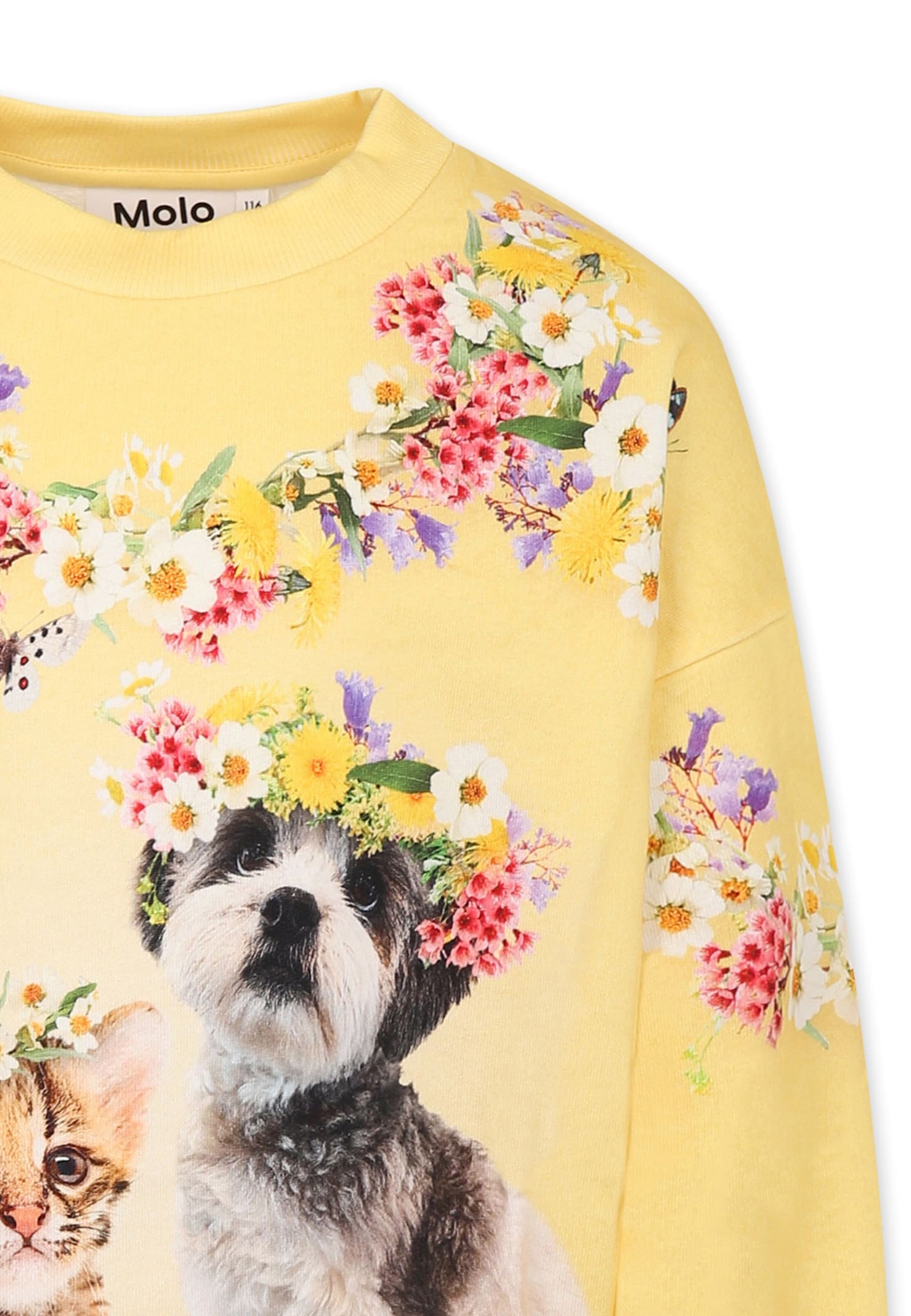 Molo Yellow Sweatshirt For Girl With Flower In Yellow