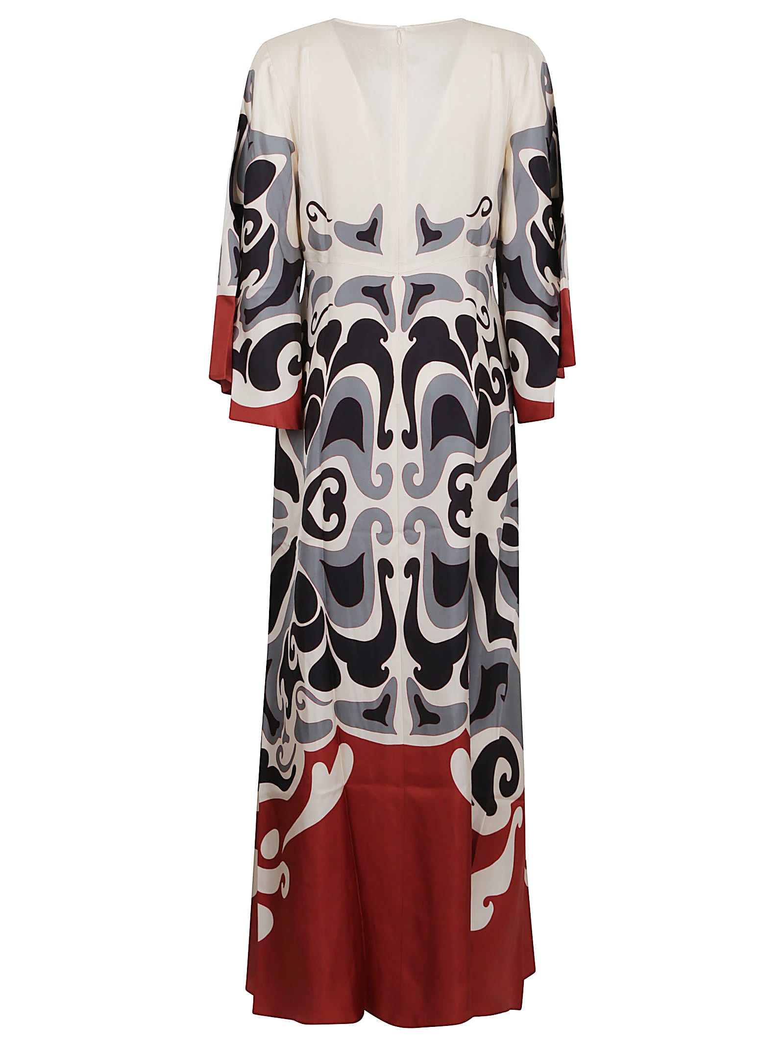 La Doublej Multicolor Long Dress With Round Neck And All Over Motif In Silk Woman In Black