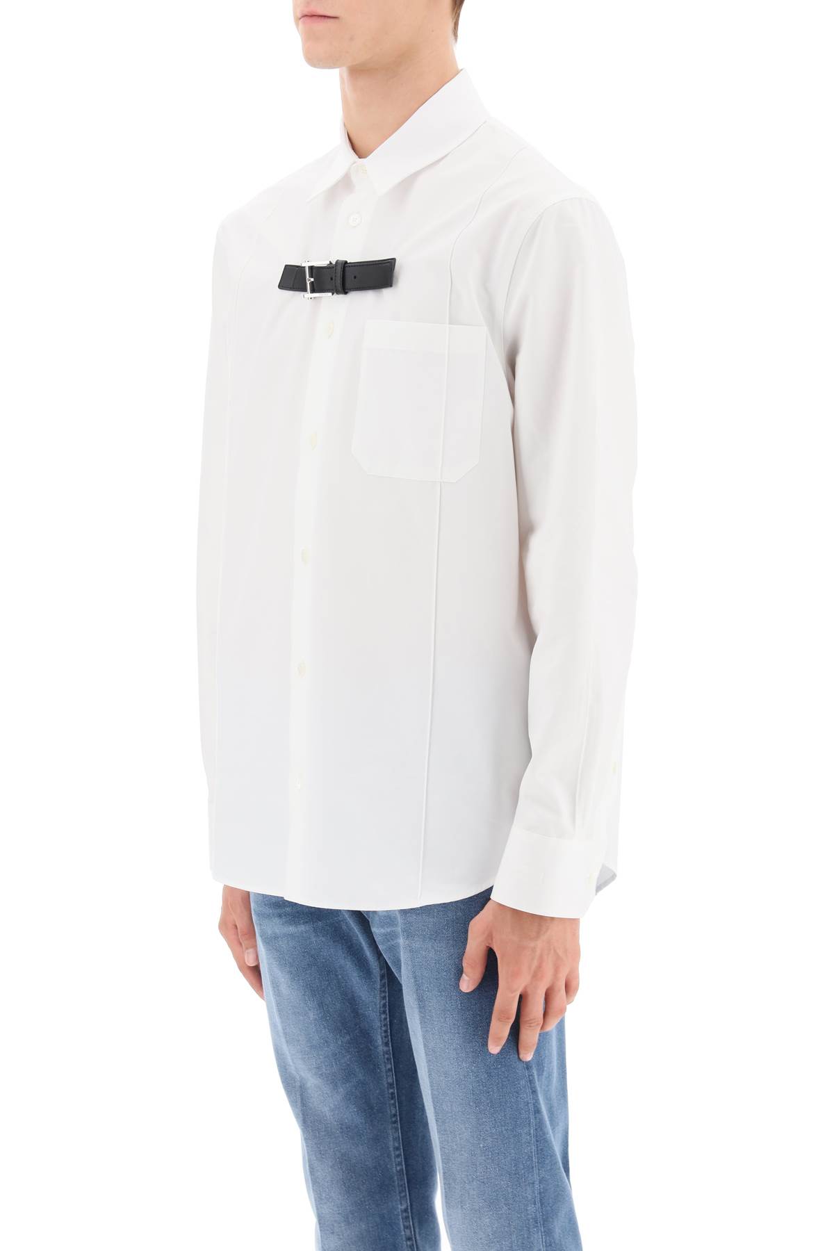 Shop Versace Leather Strap Shirt In Optical White (white)