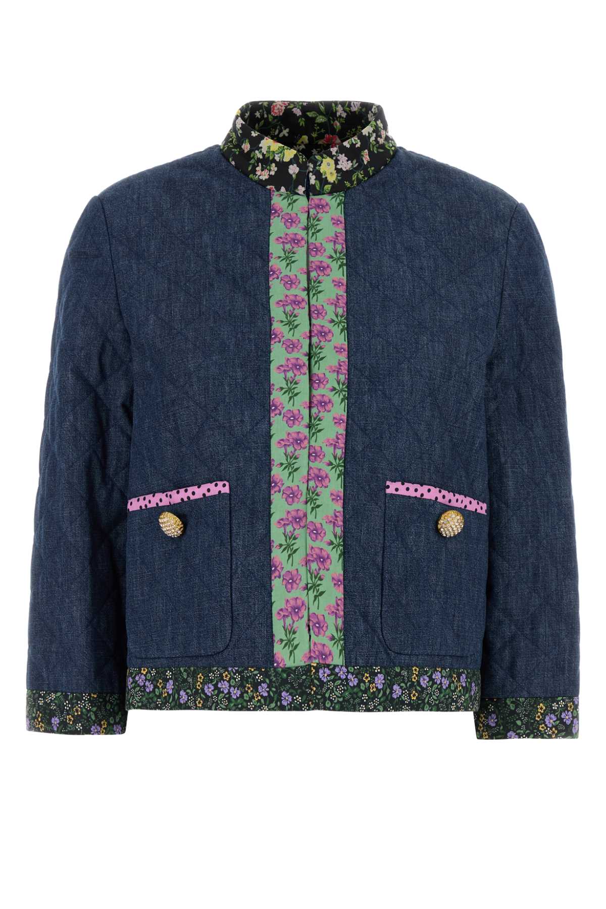 Valentino Chambray Blazer With Quilted Design And Pockets In Blue