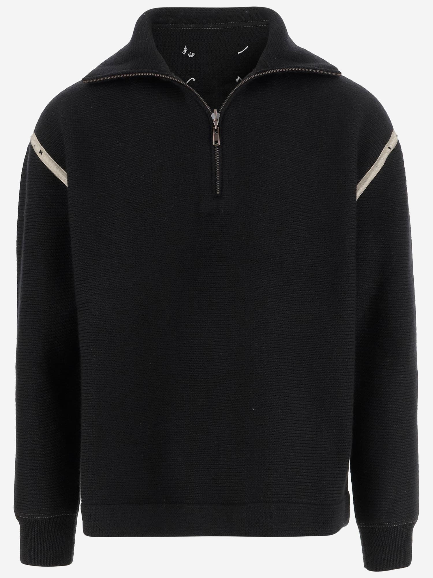 Maison Margiela Elbow Patch Half Zip Wool Pullover In Black