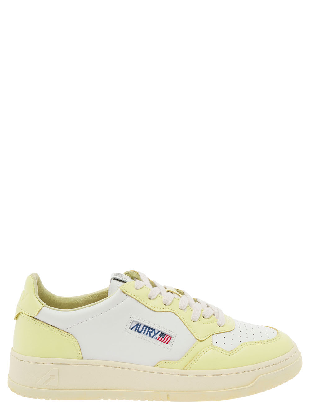 Shop Autry Medalist White And Yellow Low Top Sneakers With Logo Detail In Leather Man