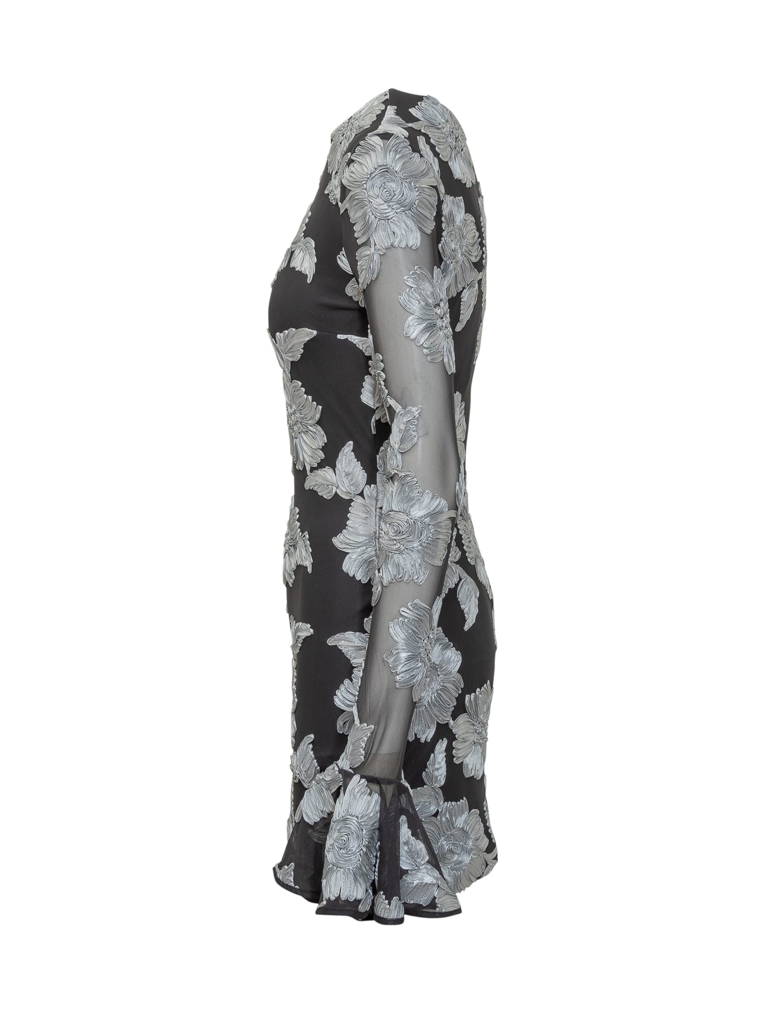 Shop Rotate Birger Christensen Dress With Floral Pattern In Grey Pinstripe