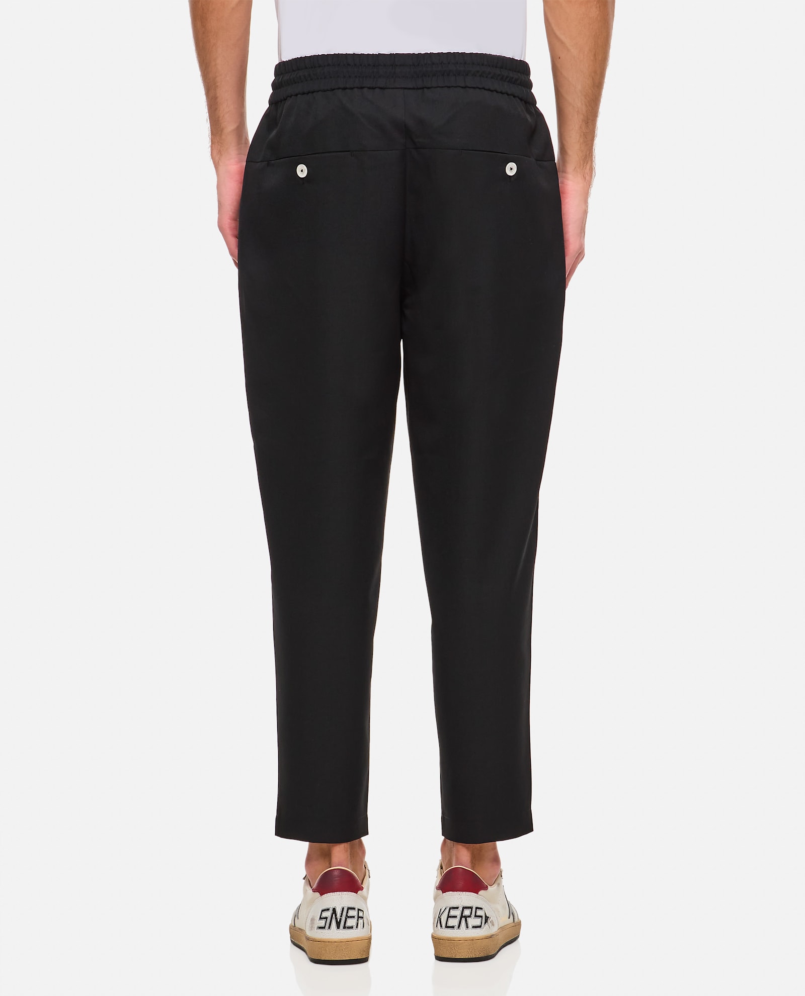 Drôle De Monsieur Tailored Cropped Pants With Drawstring Waist And Pence Pockets In Black