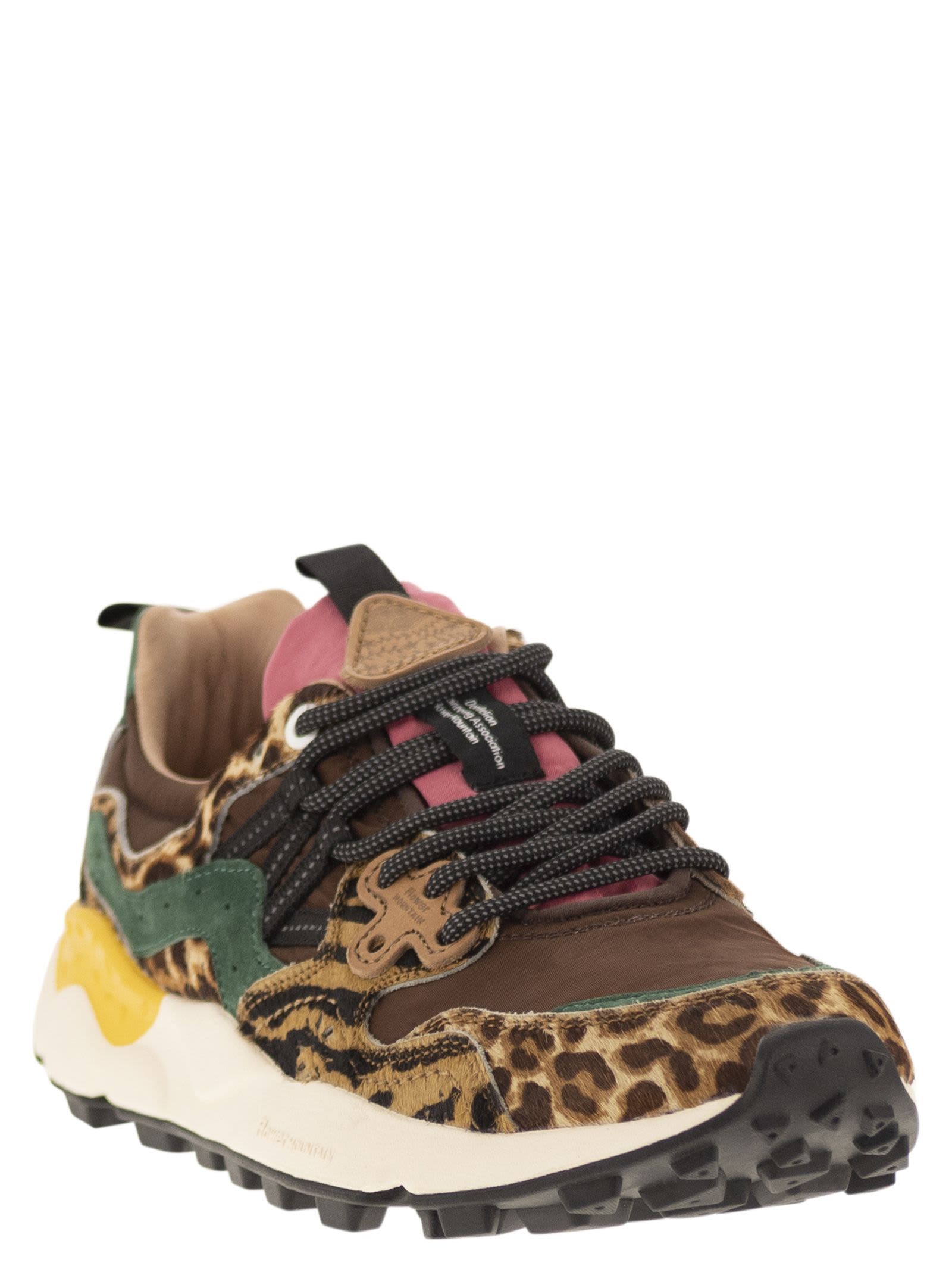 Shop Flower Mountain Yamano 3 - Sneakers In Pony And Technical Fabric In Brown