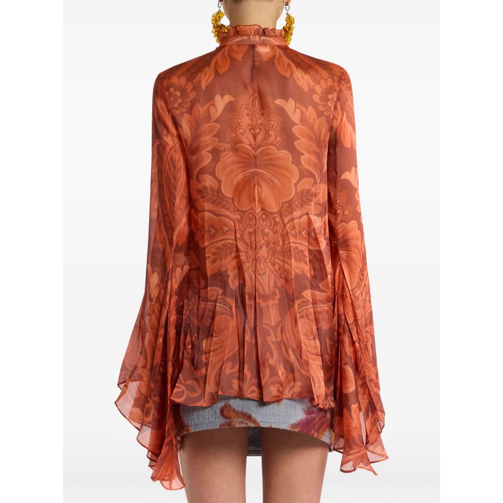 Etro Floral-printed Pleated Shirt In Red