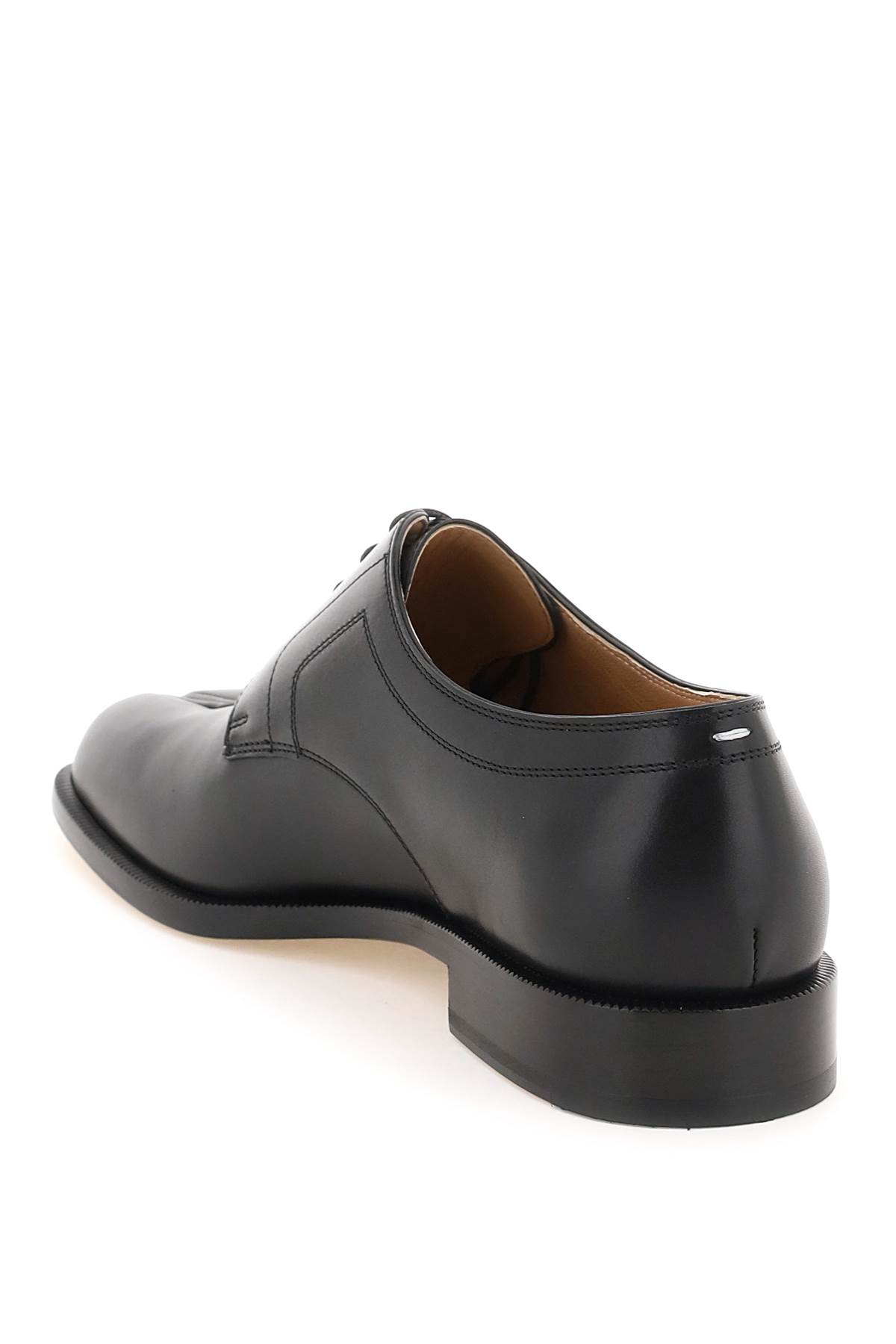 Maison Margiela Tabi Brushed Leather Lace-up Shoes In Black