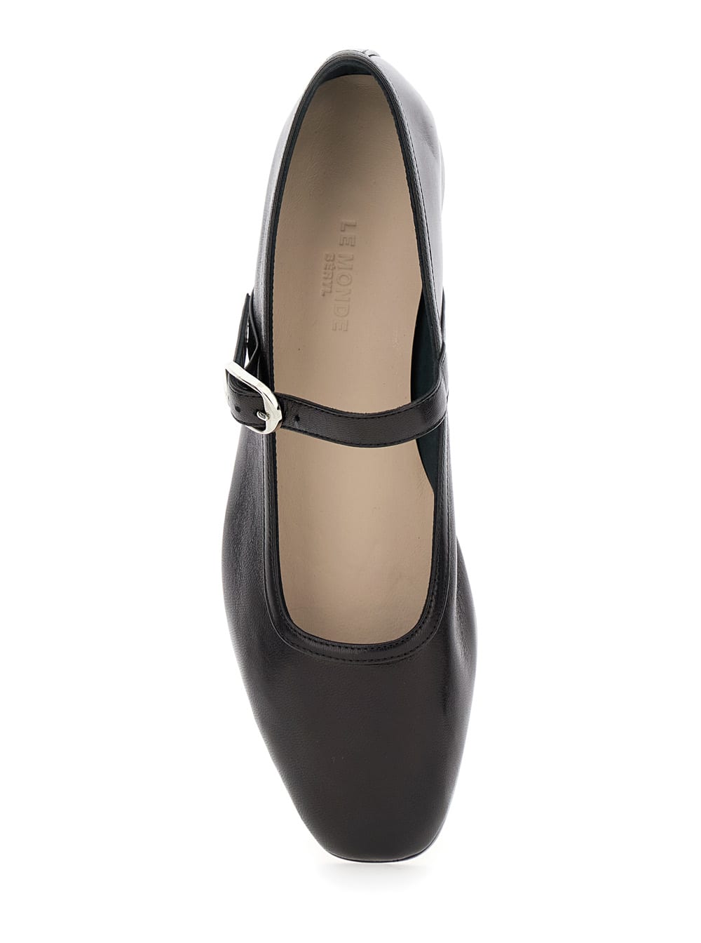 Shop Le Monde Beryl Black Mary Jane Ballet Shoes With Strap And Buckle In Leather Woman