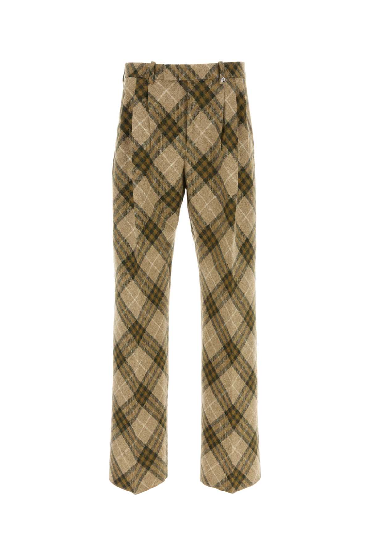 Shop Burberry Embroidered Wool Pant In Campipcheck